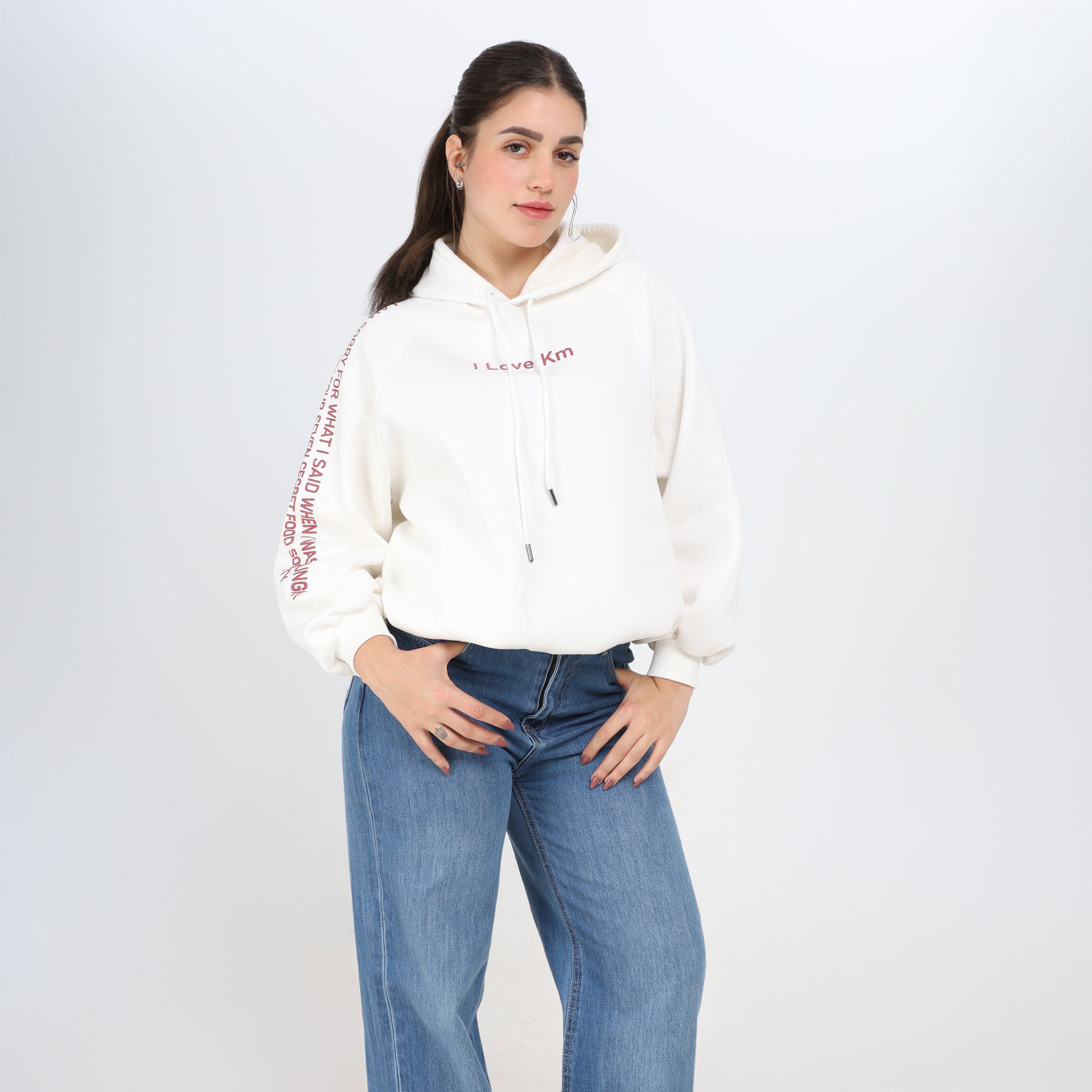 Oversized Hoodie with Text Print w1700W214