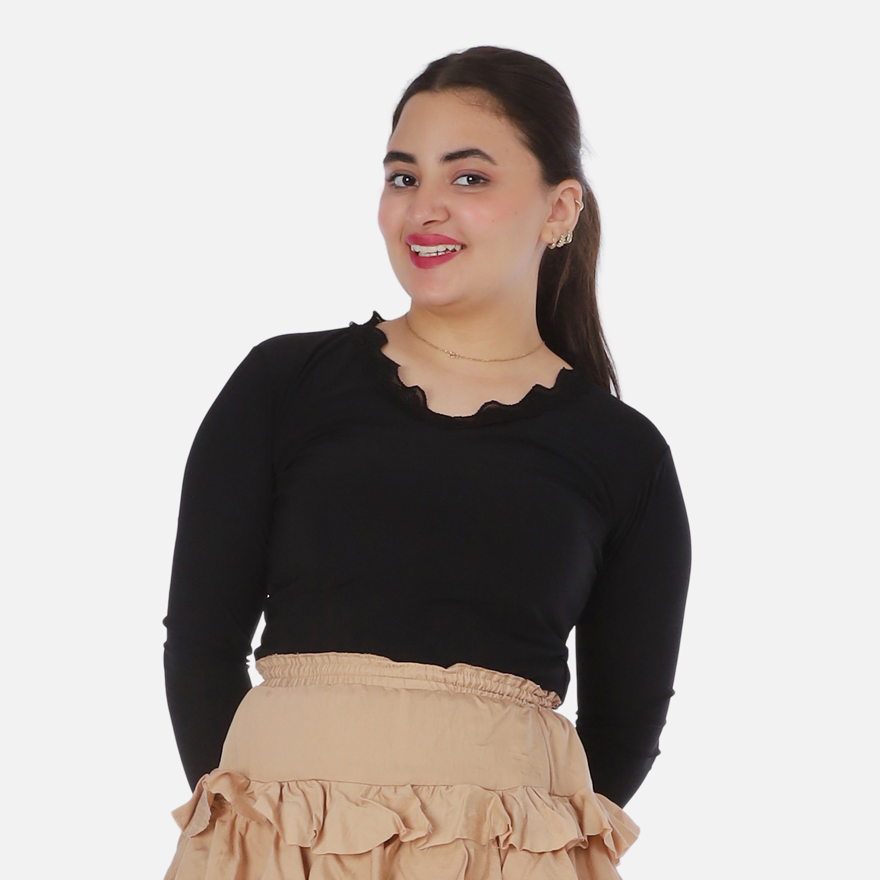 Basic V-Neck Lace Trim Top 2011/176