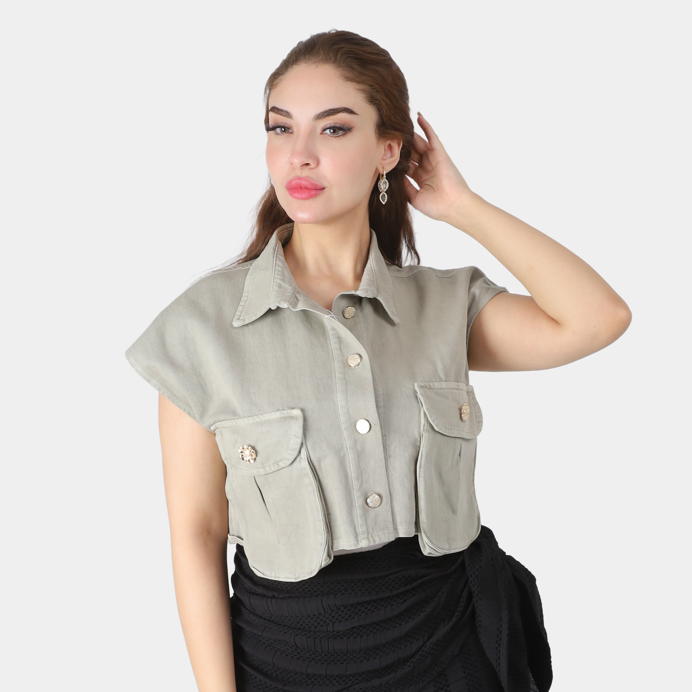 Cropped Sleeveless Denim Jacket 954114