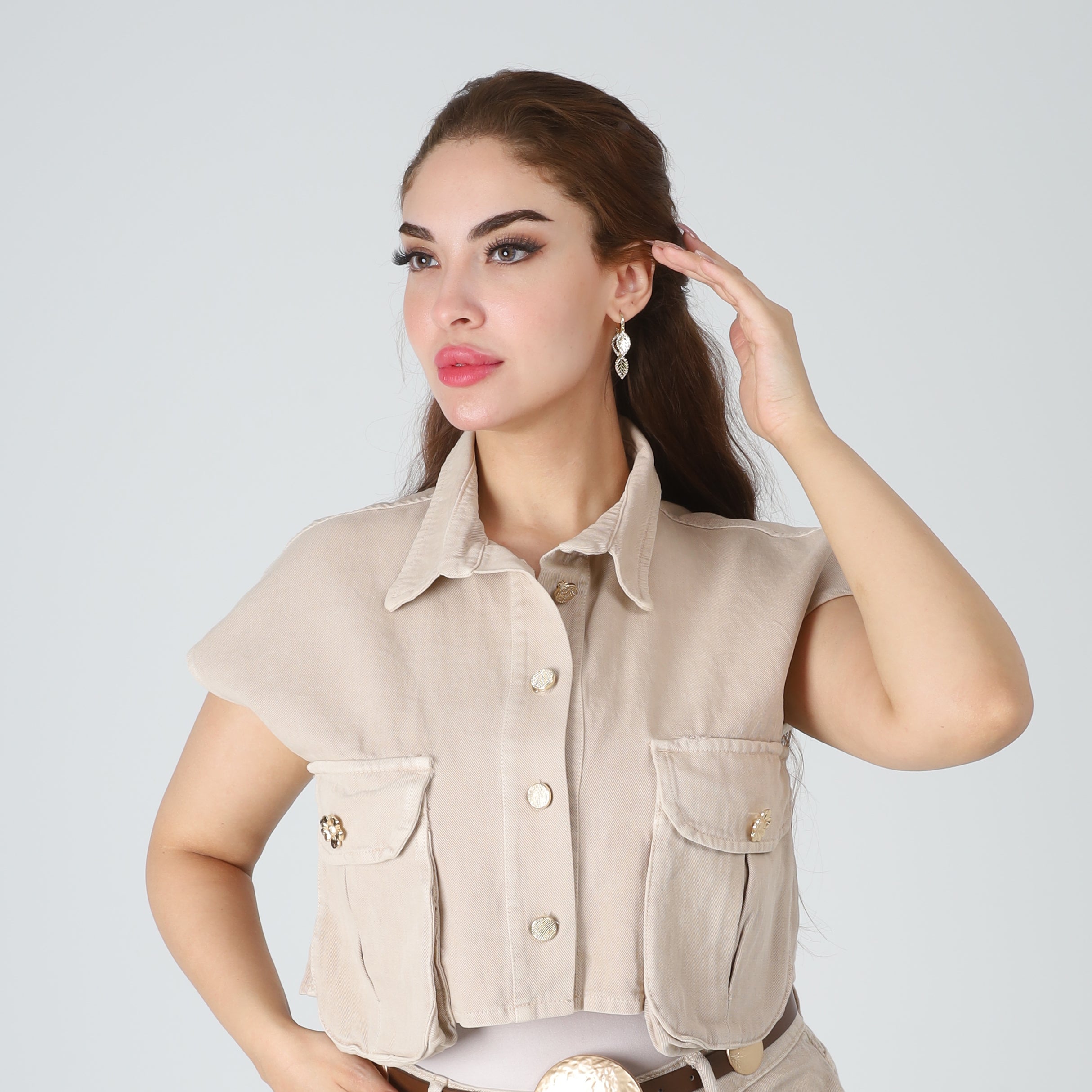 Cropped Sleeveless Denim Jacket 954114