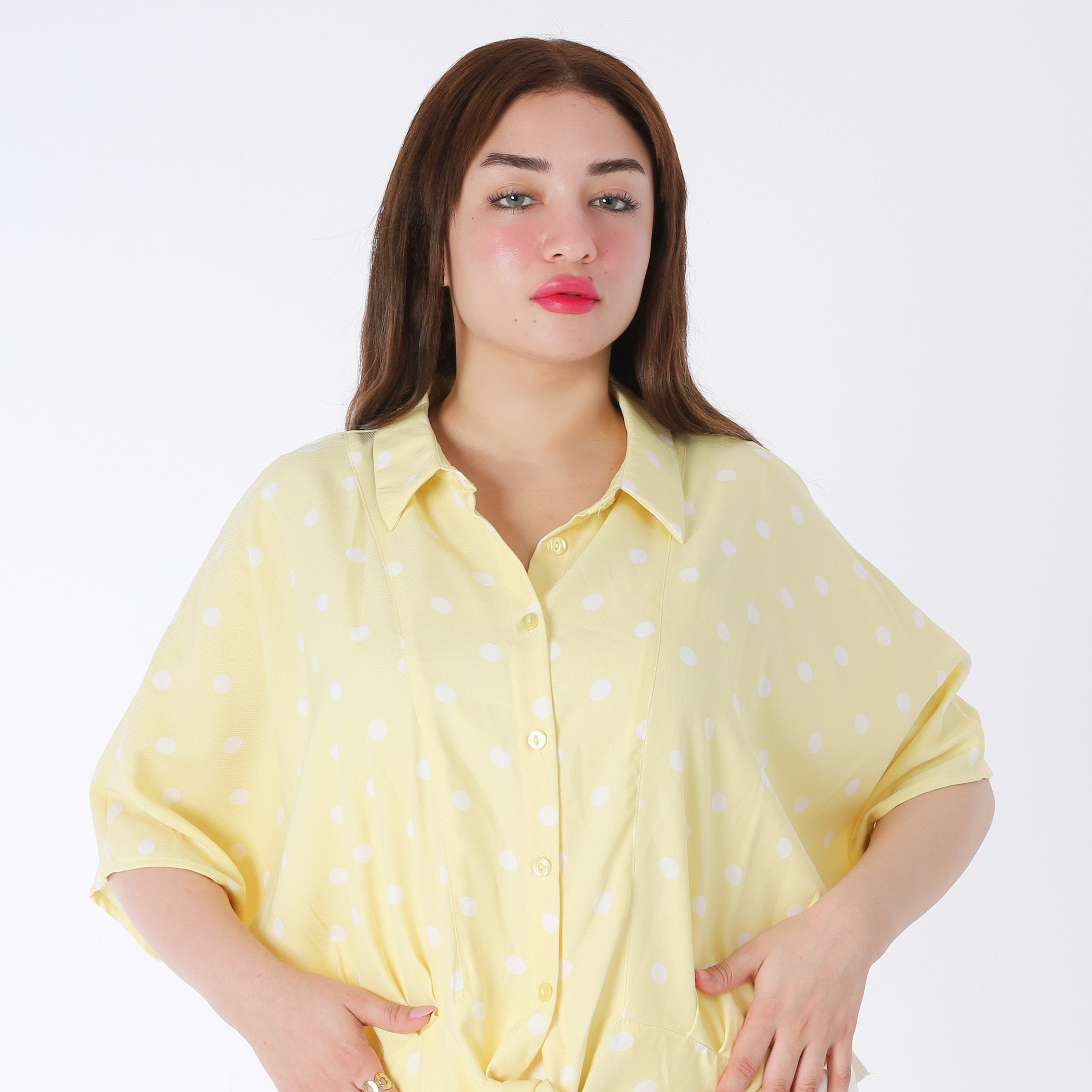 Polka Dot Button-Front Half Sleeve Blouse 209210128