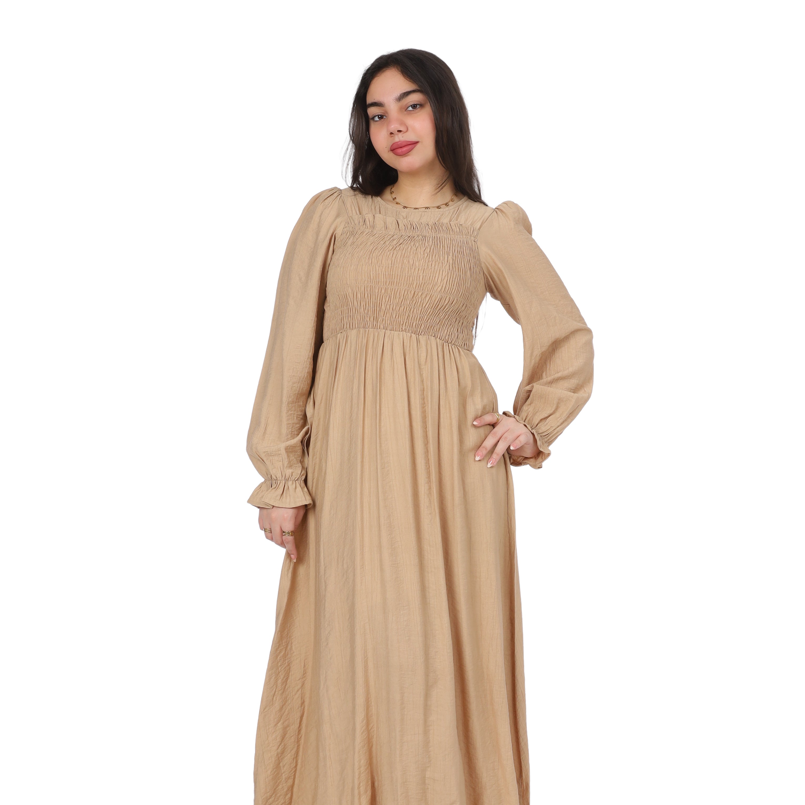 Smocked Bodice Long Sleeve Maxi Dress s1501319