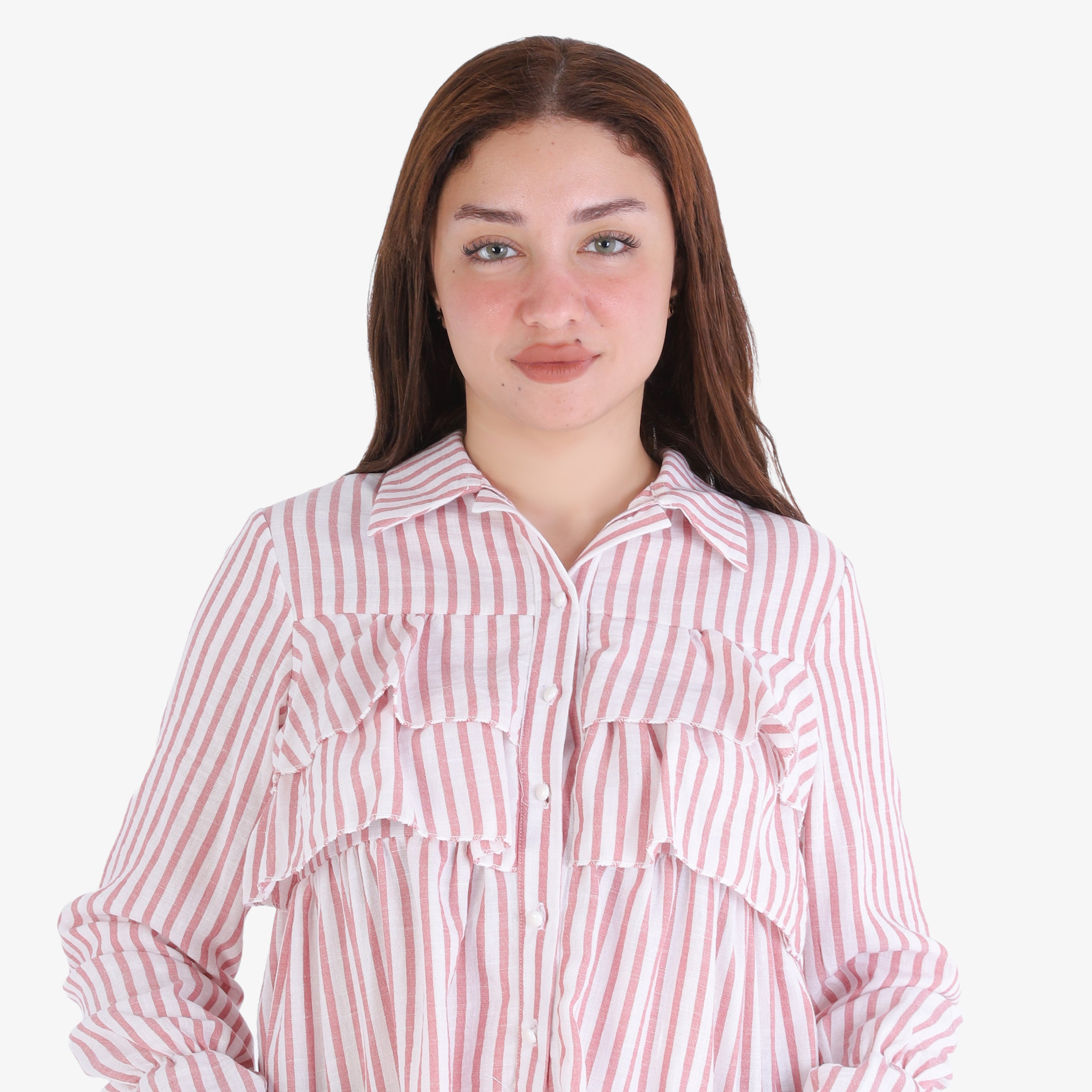Striped Ruffle Blouse with Buttons 698675