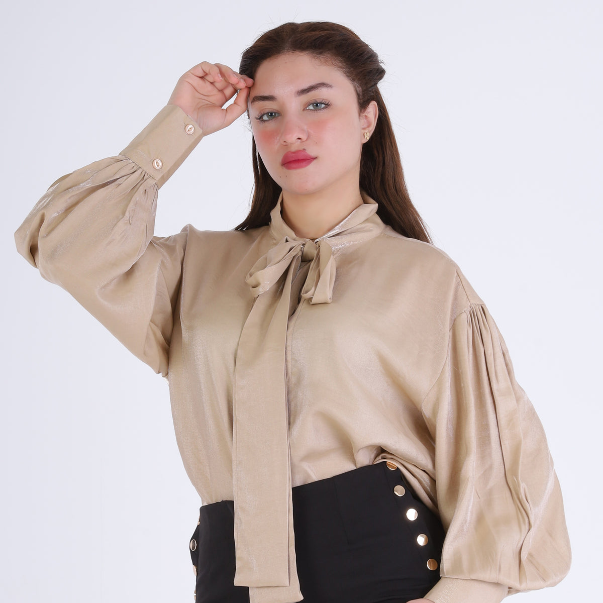 Satin Blouse with Neck Tie 209210132