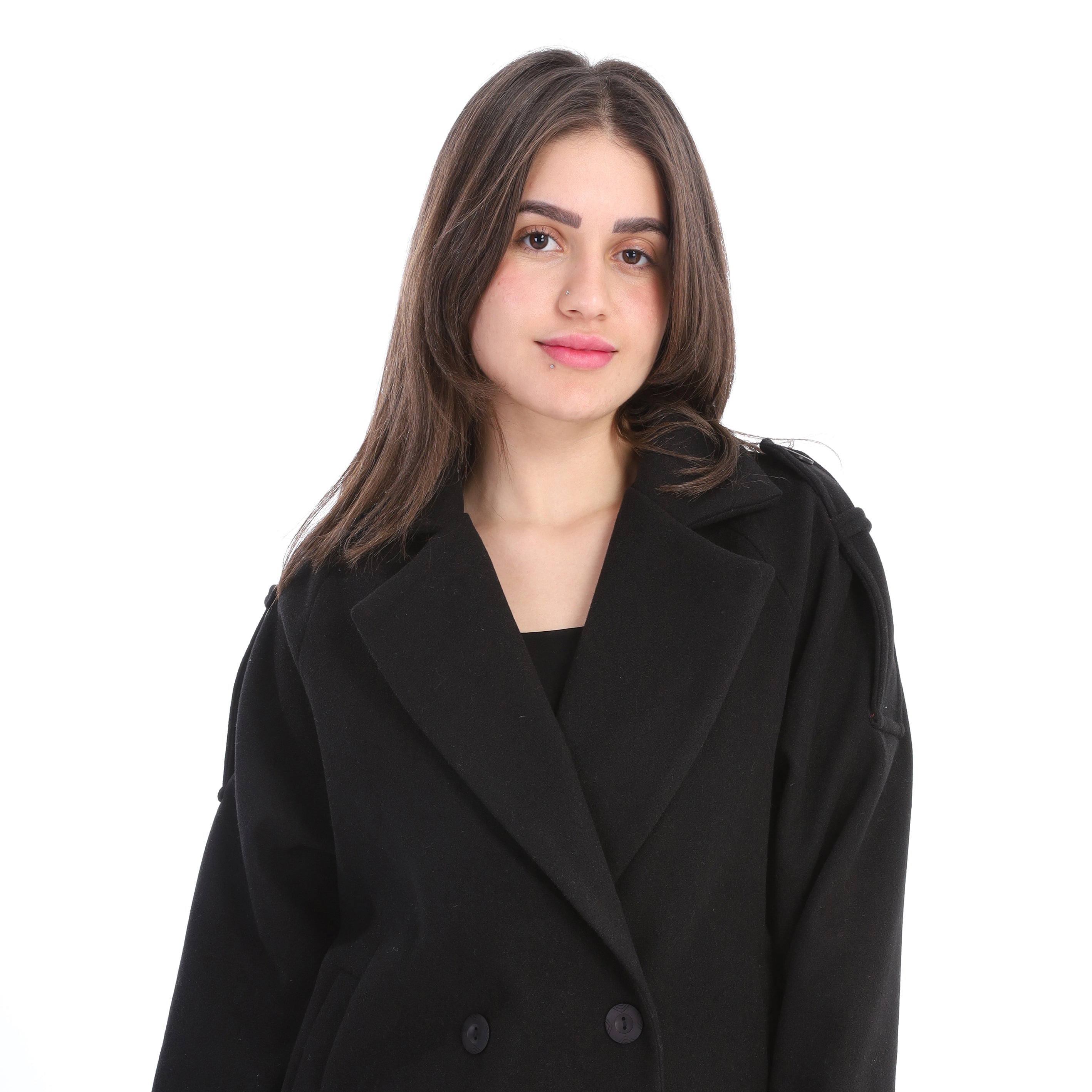 Double-Breasted Wool Blend Mid-Length Coat w1631/355
