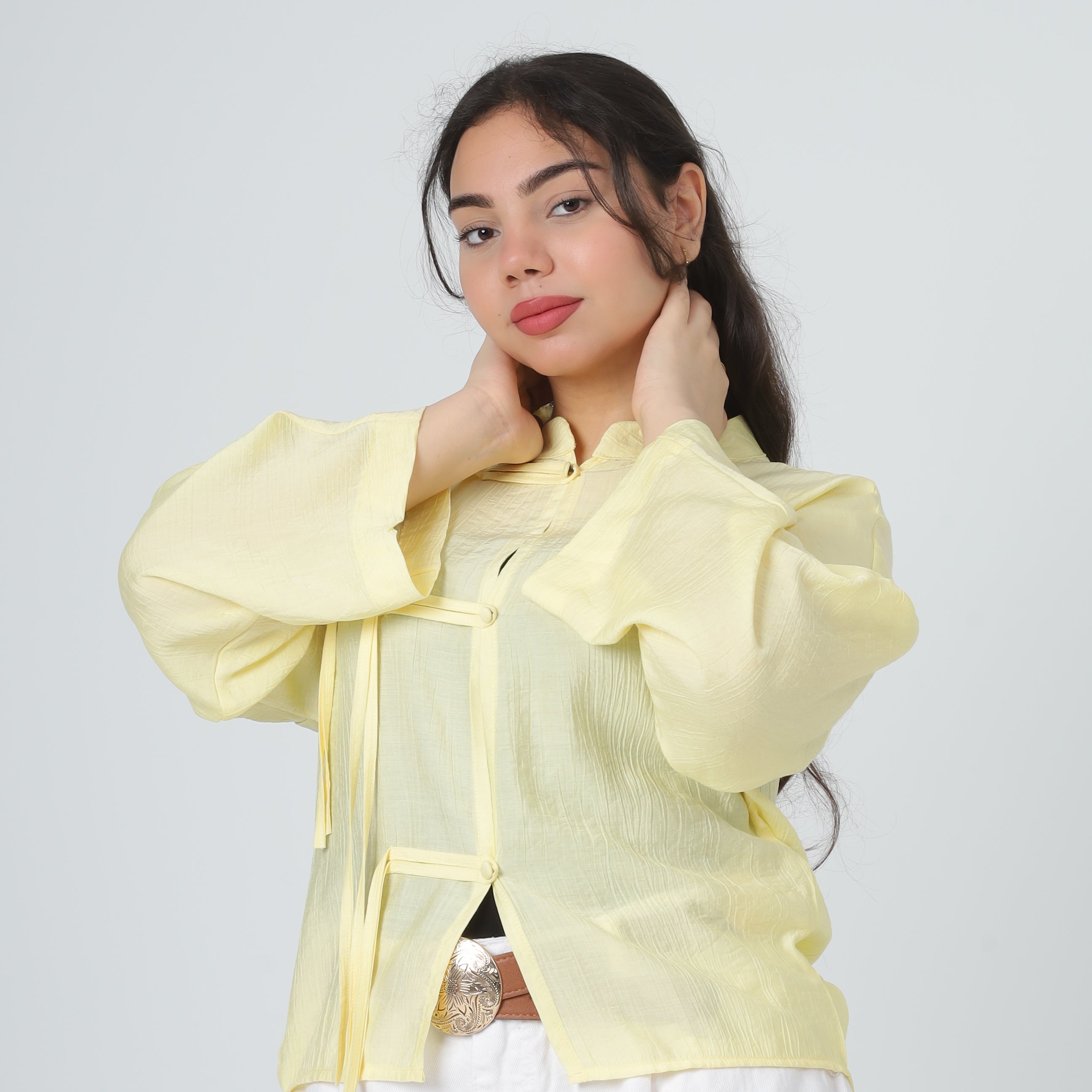 Chinese-Inspired Cropped Button Blouse 2013/220