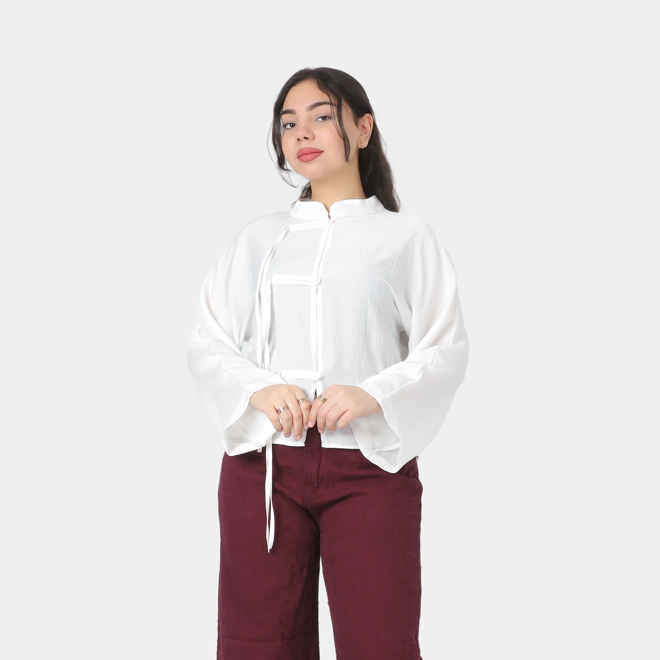 Chinese-Inspired Cropped Button Blouse 2013/220