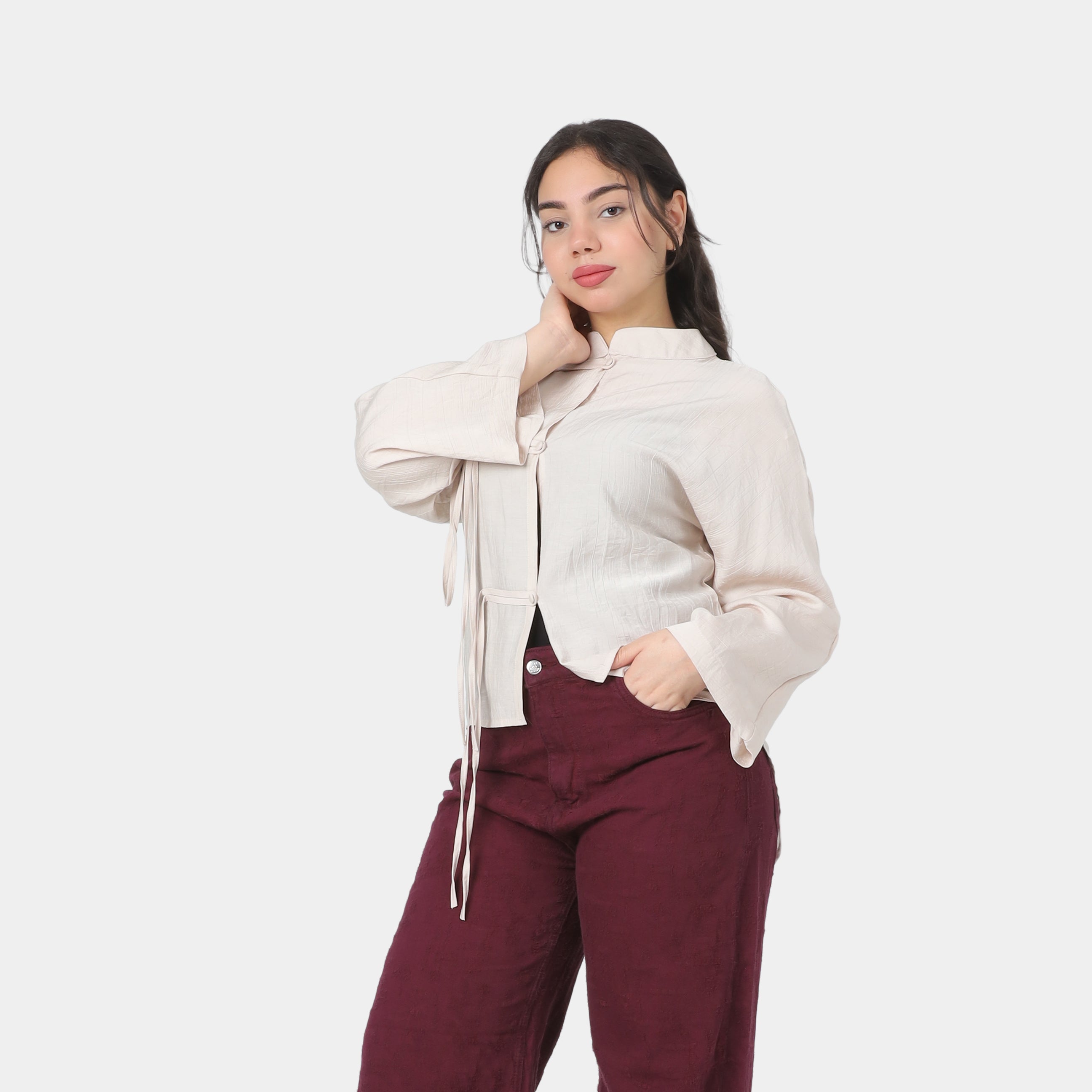 Chinese-Inspired Cropped Button Blouse 2013/220