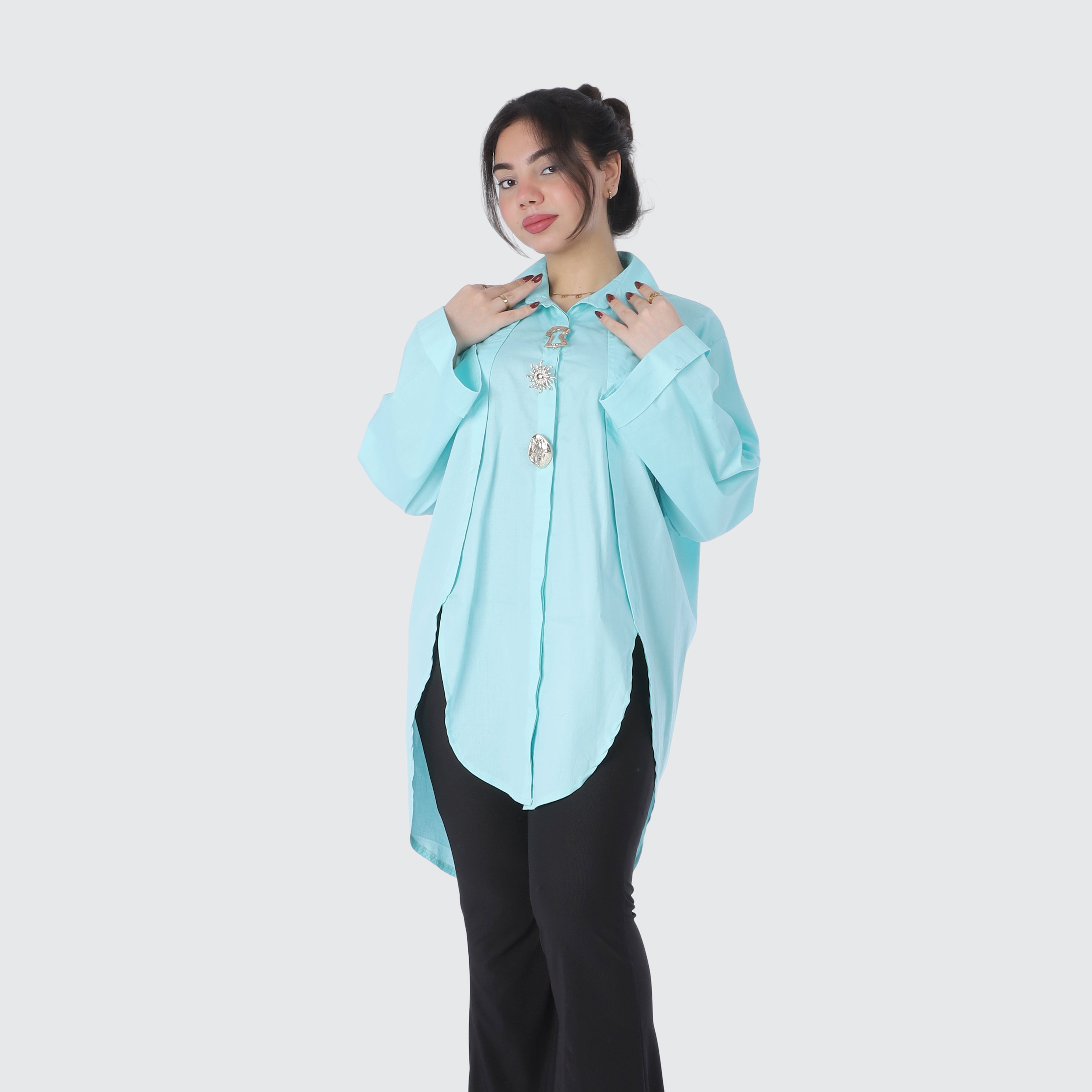 Long Poplin Shirt with Decorative Buttons 2000/165