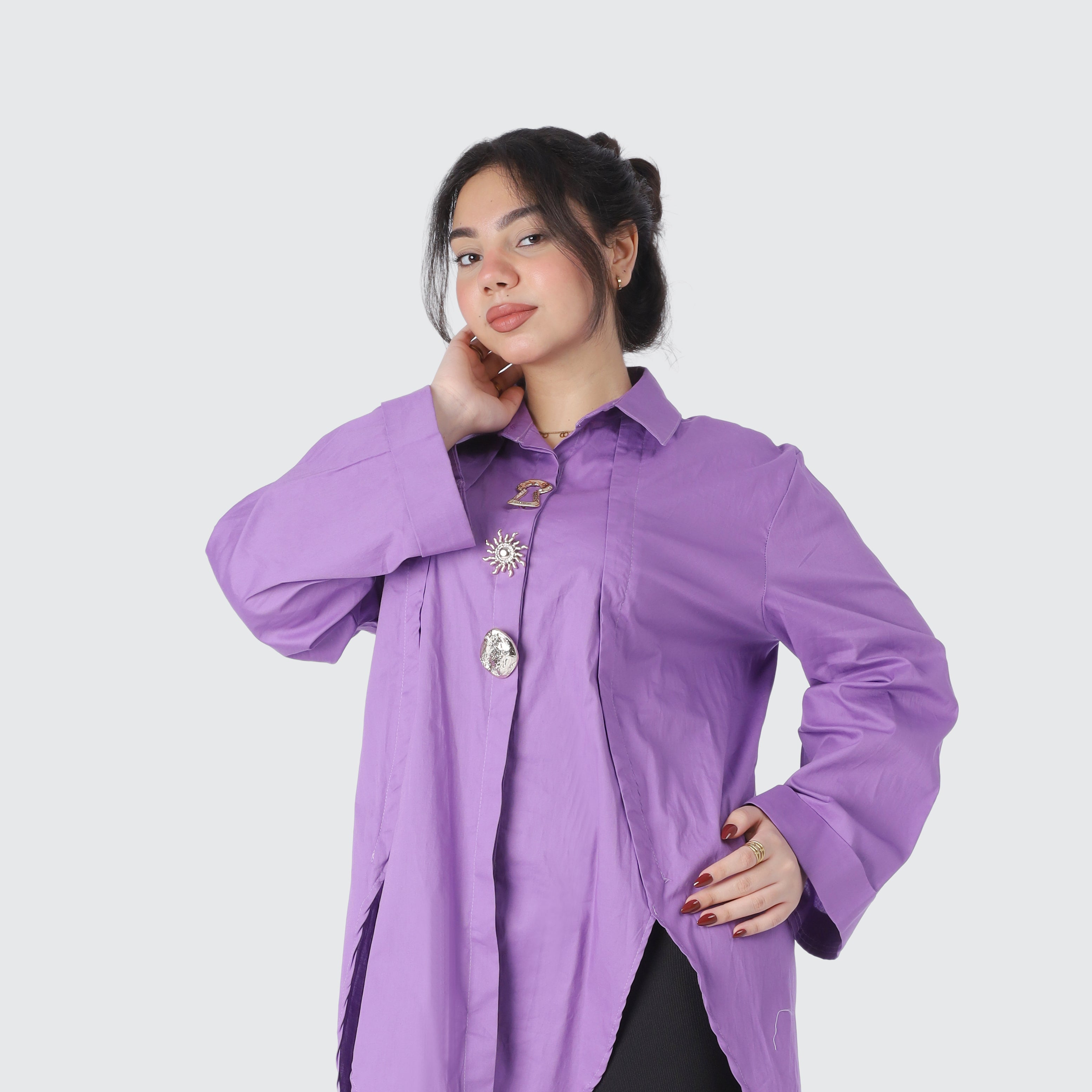 Long Poplin Shirt with Decorative Buttons 2000/165