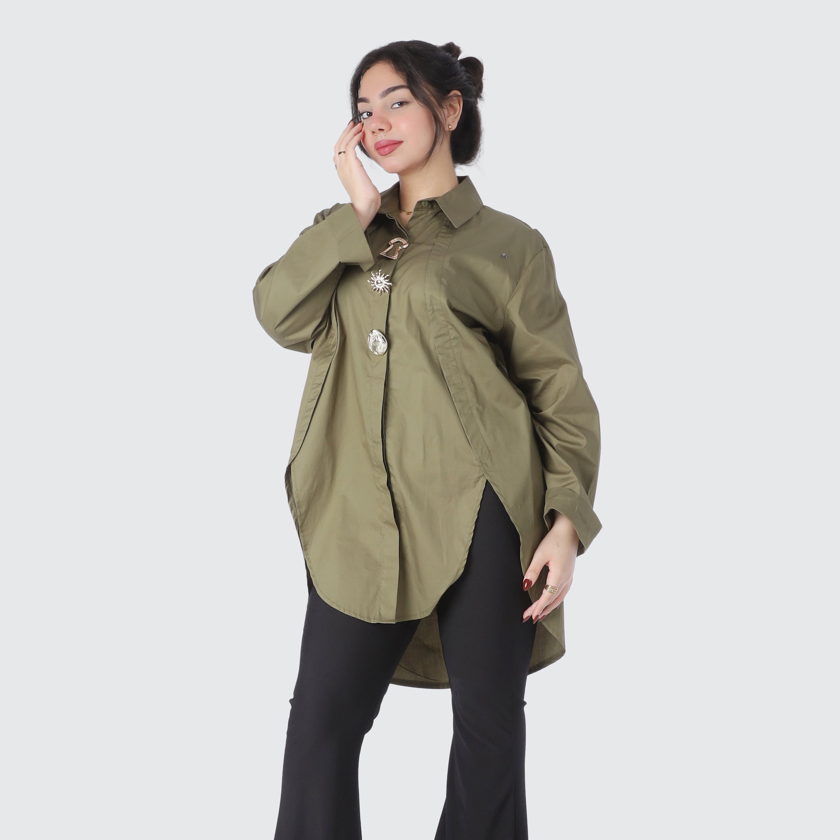 Long Poplin Shirt with Decorative Buttons 2000/165