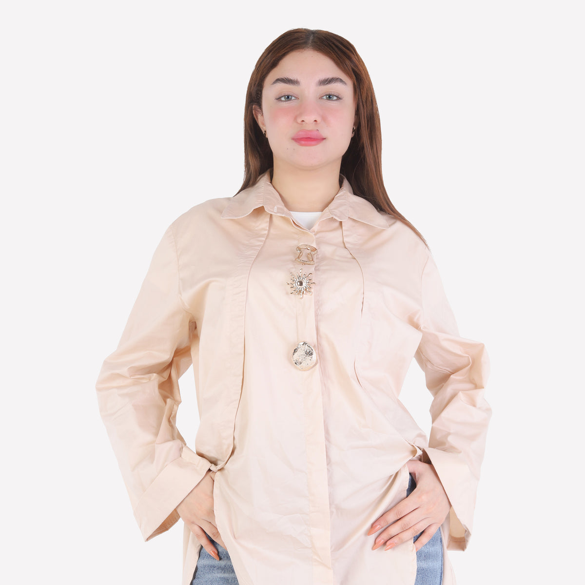 Long Poplin Shirt with Decorative Buttons 2000/165