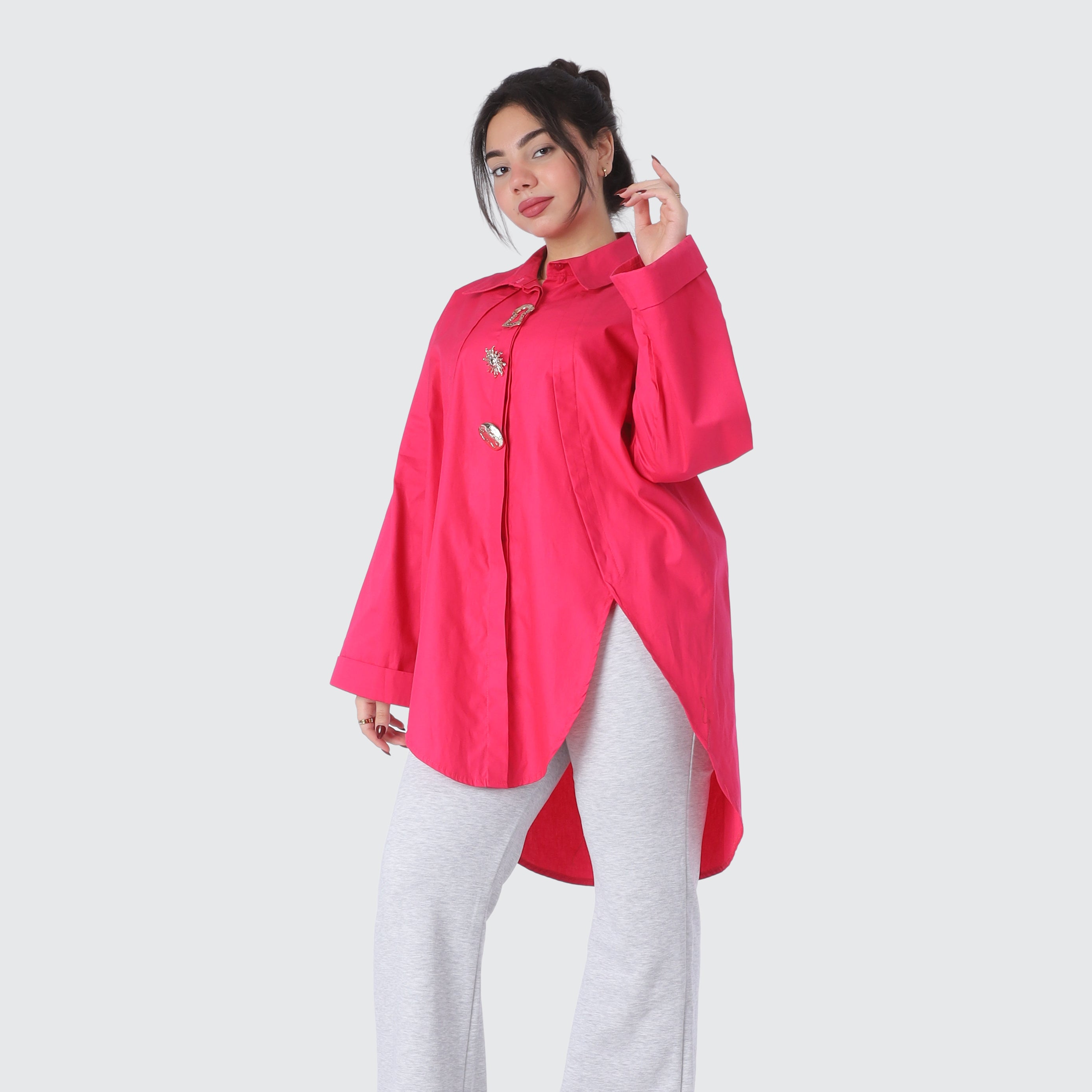 Long Poplin Shirt with Decorative Buttons 2000/165