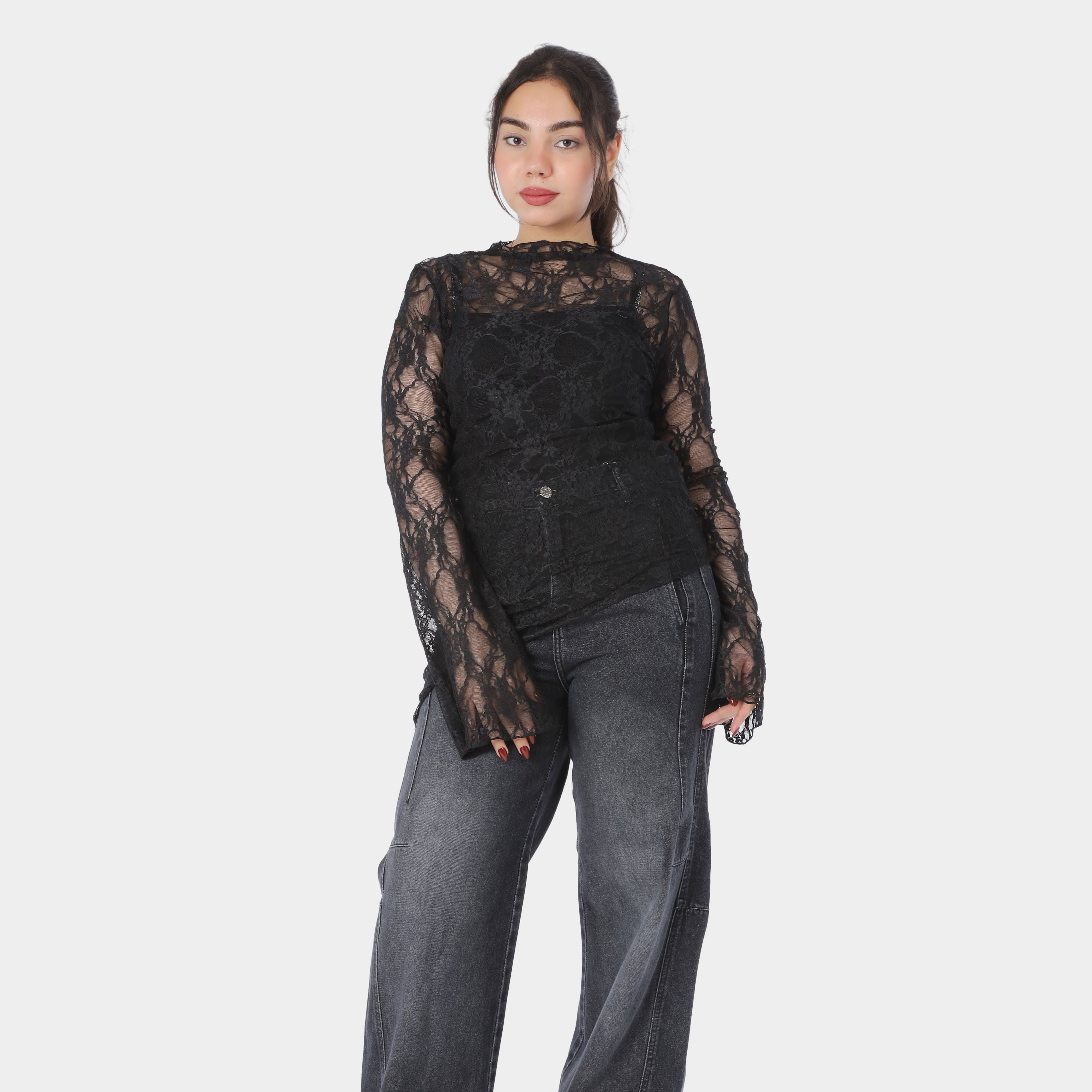Asymmetrical Hem Lace Blouse 2002/193