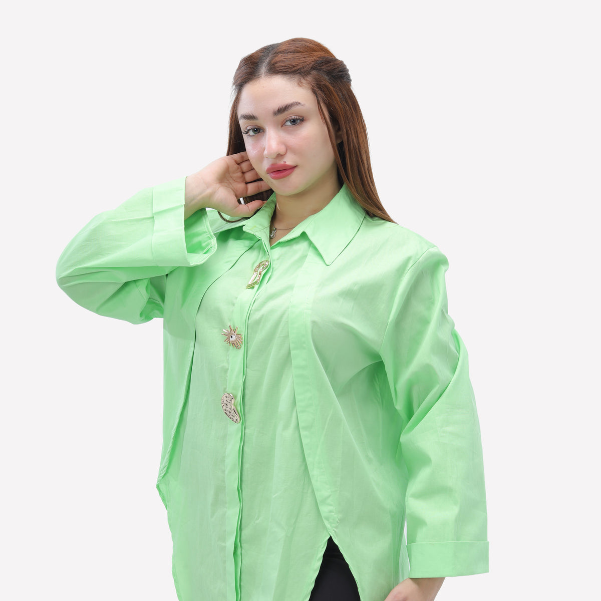 Long Poplin Shirt with Decorative Buttons 2000/165