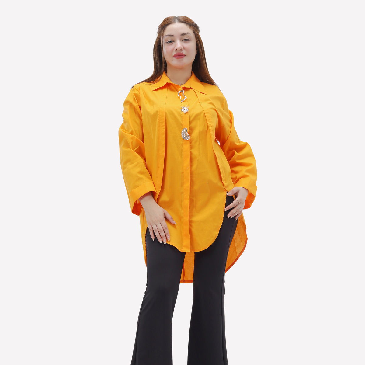 Long Poplin Shirt with Decorative Buttons 2000/165