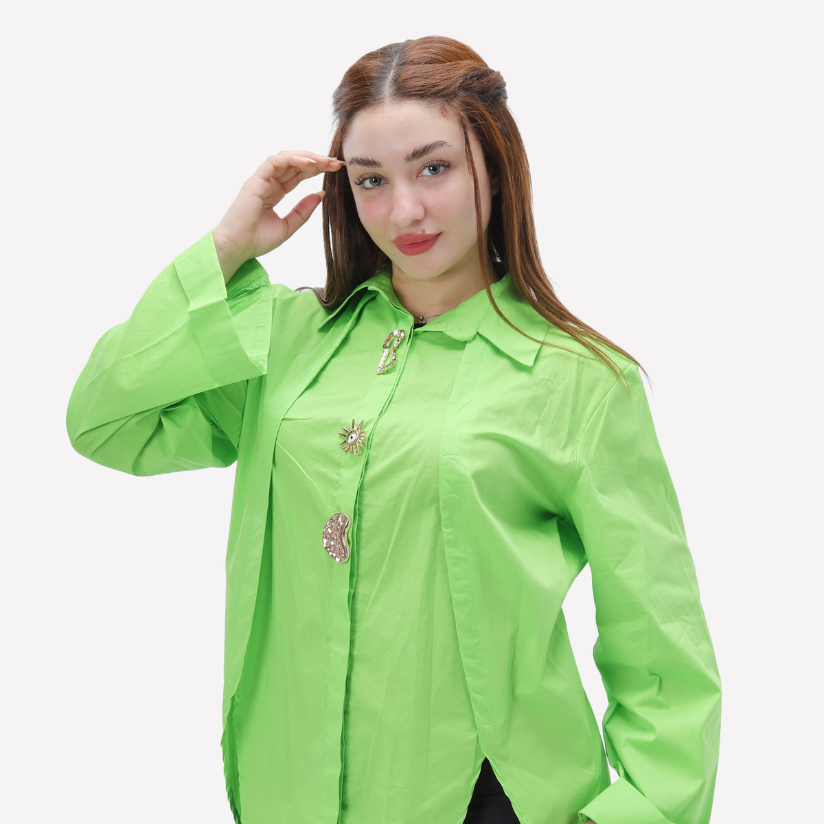 Long Poplin Shirt with Decorative Buttons 2000/165