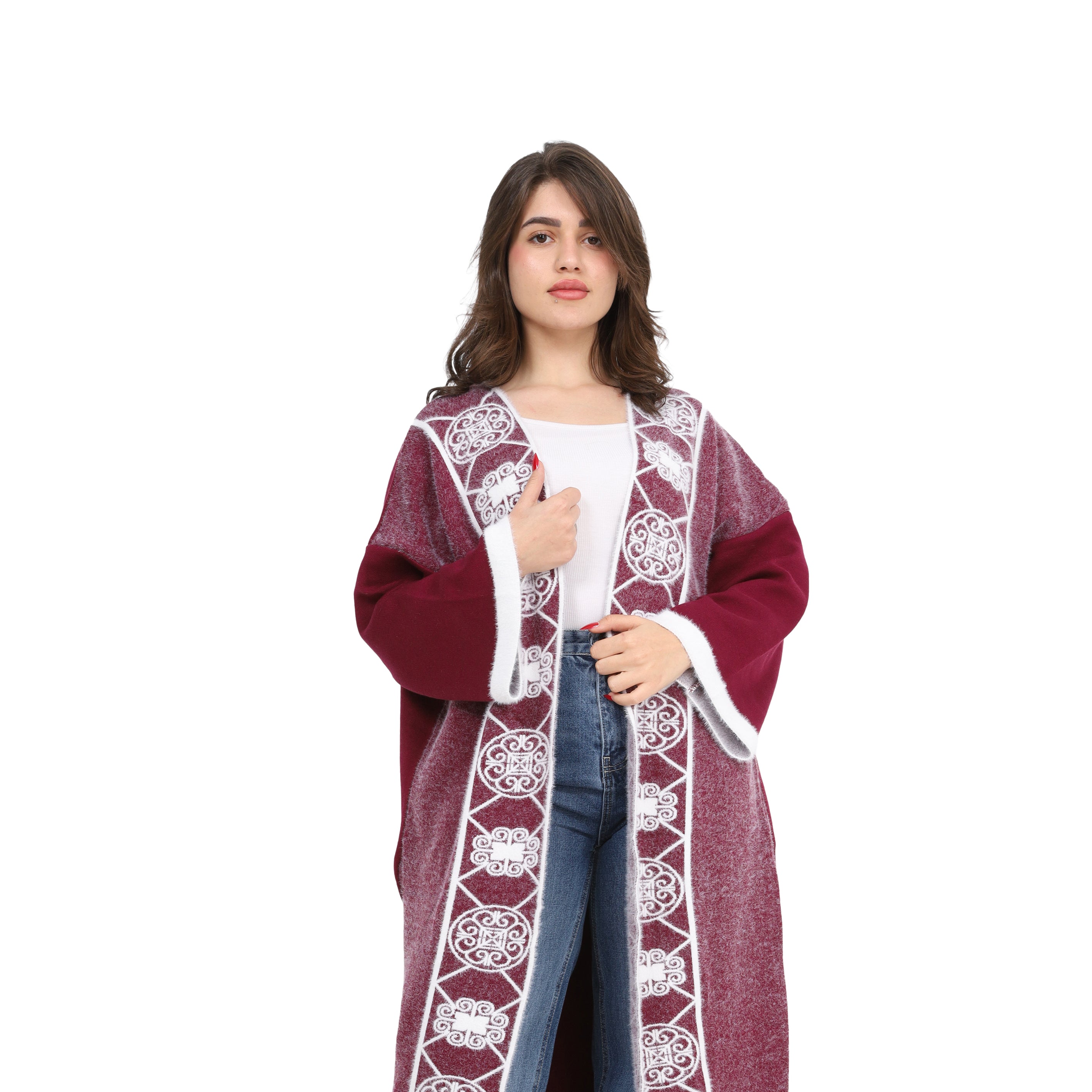 Elegant Embroidered Open Cardigan w830605