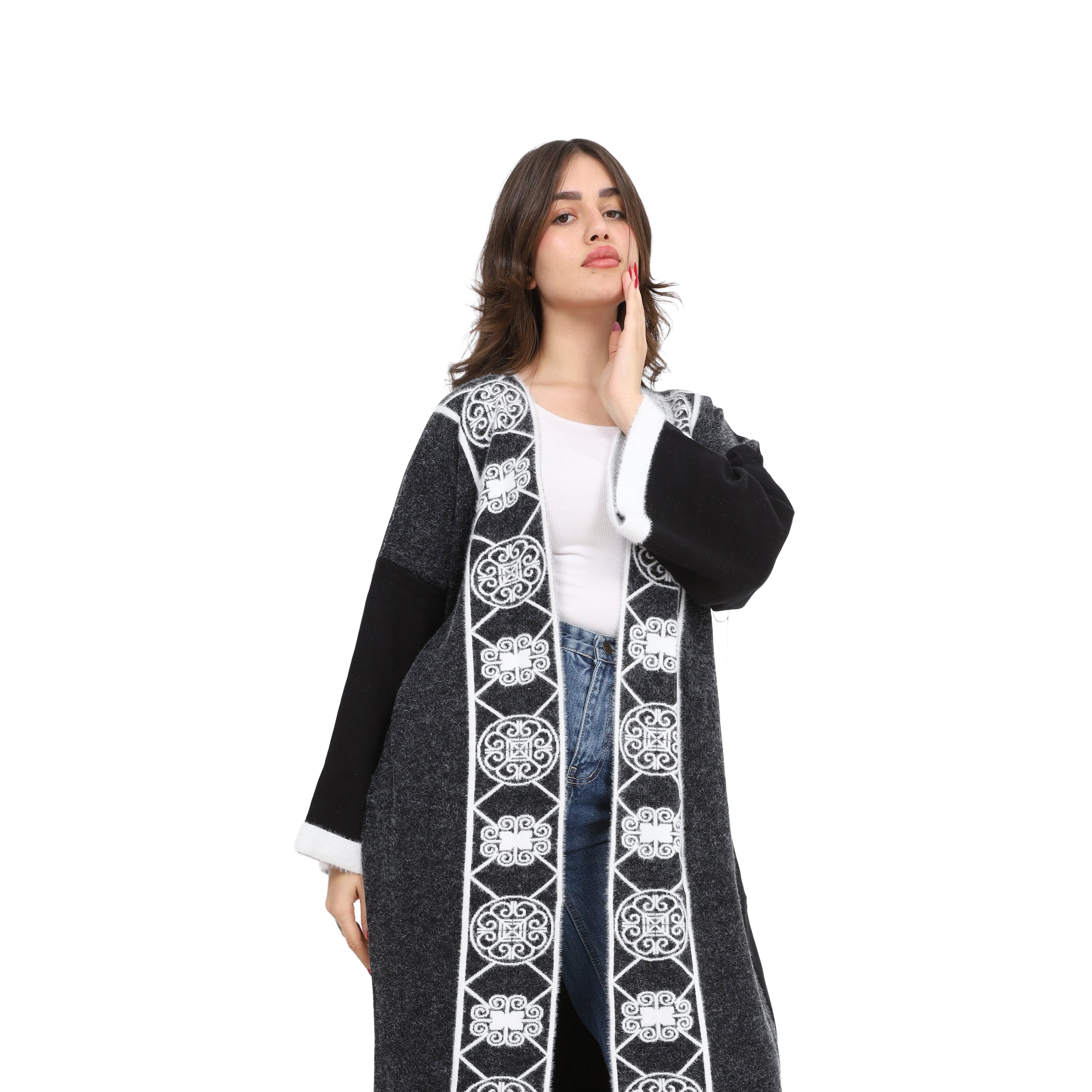 Elegant Embroidered Open Cardigan w830605