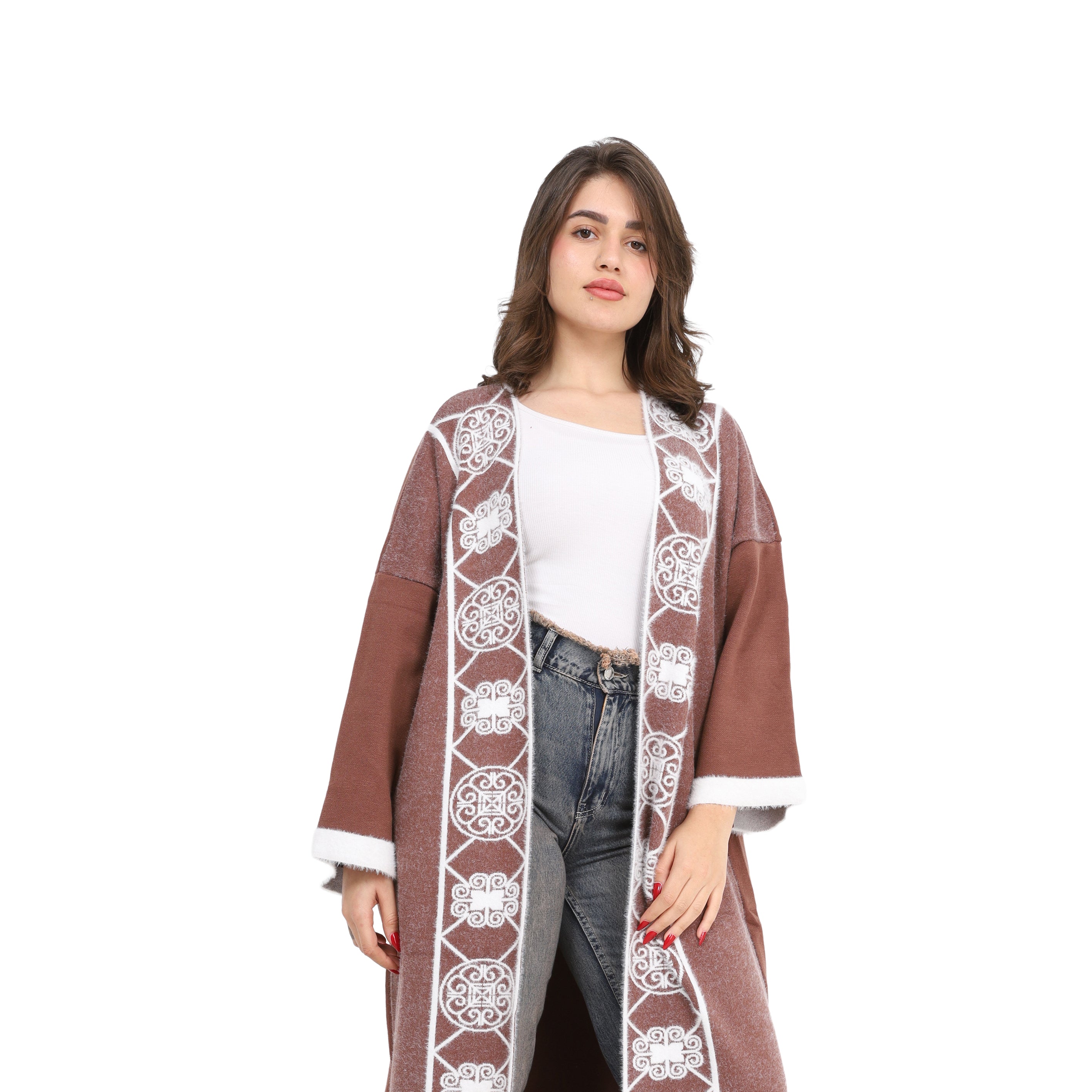 Elegant Embroidered Open Cardigan w830605