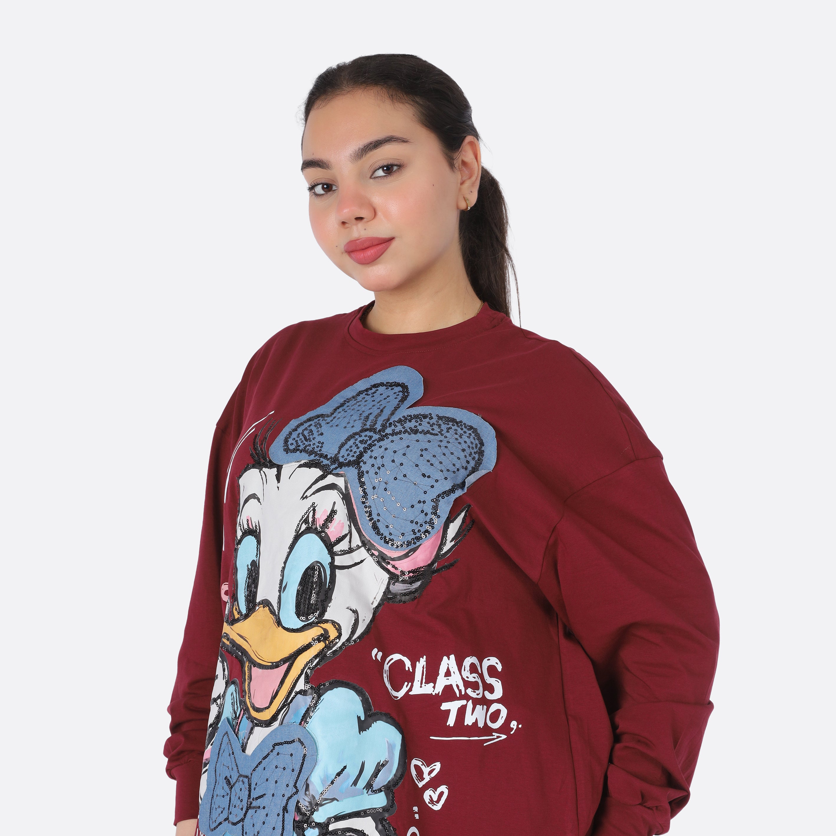 Oversized Cartoon Graphic Sweatshirt with Glitter Embroidery 2073C993