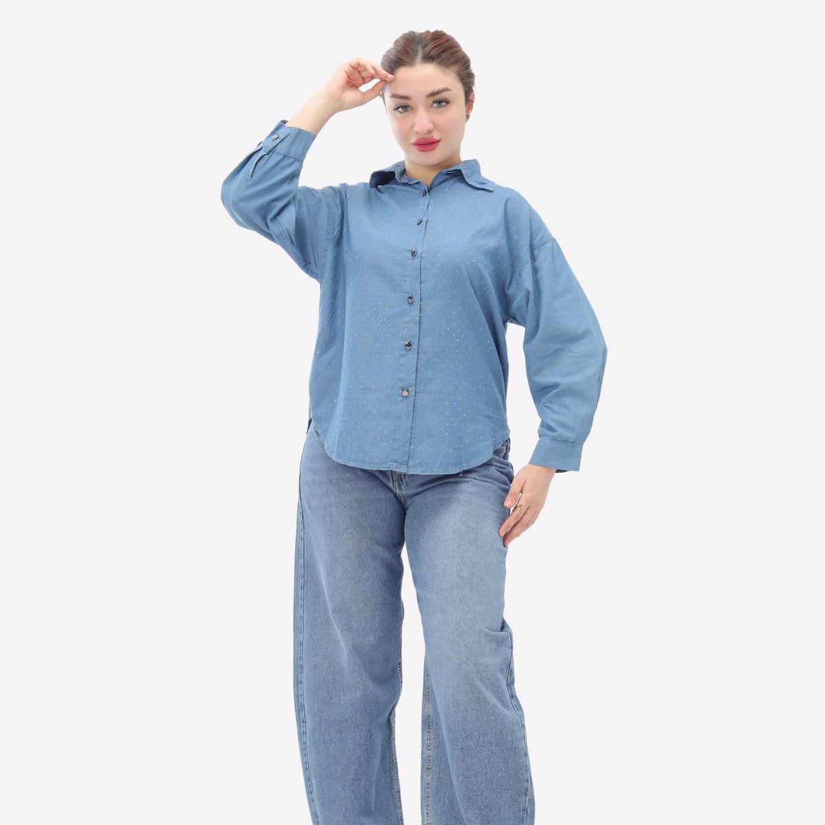 Sparkling Rhinestone Denim Shirt 2066102010