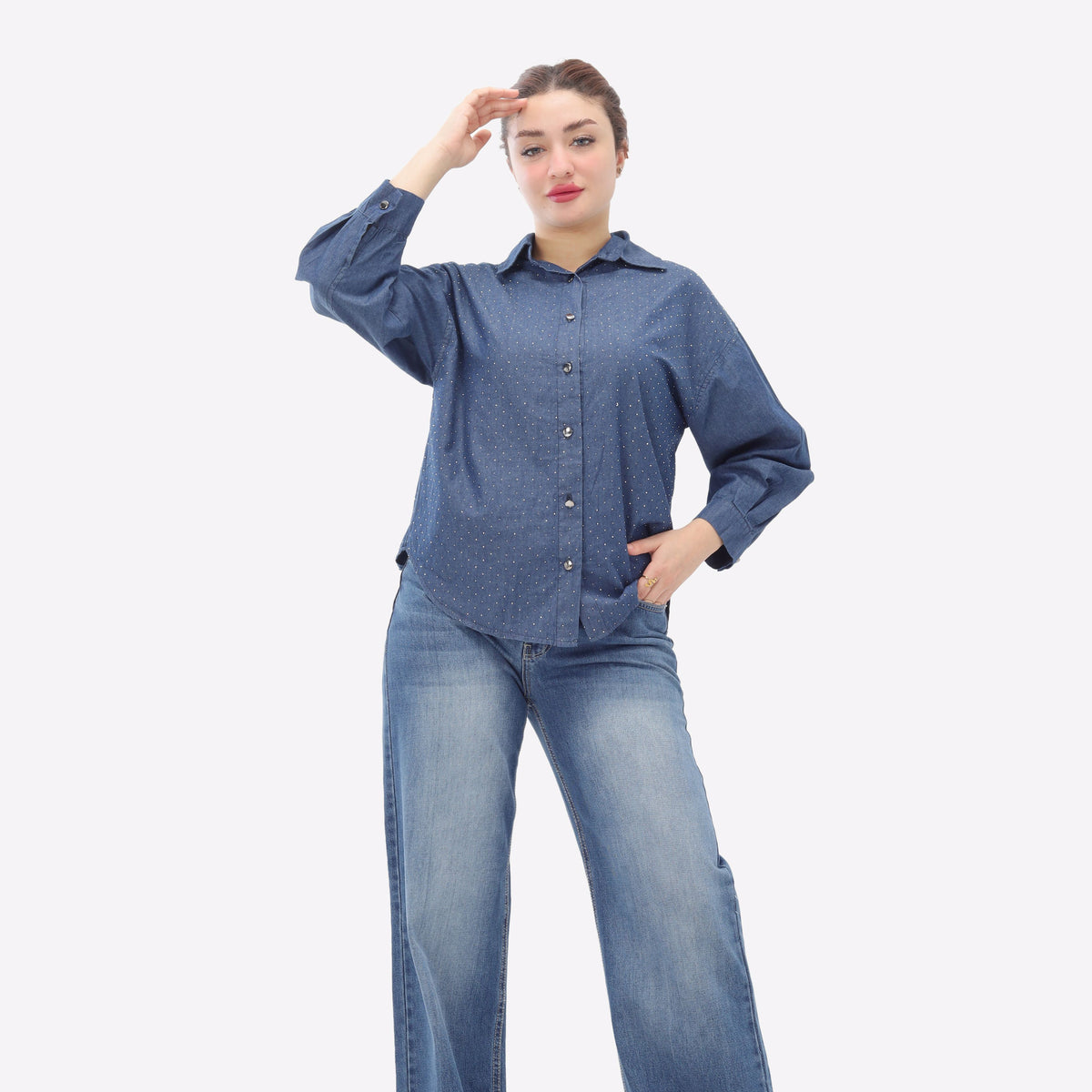 Sparkling Rhinestone Denim Shirt 2066102010