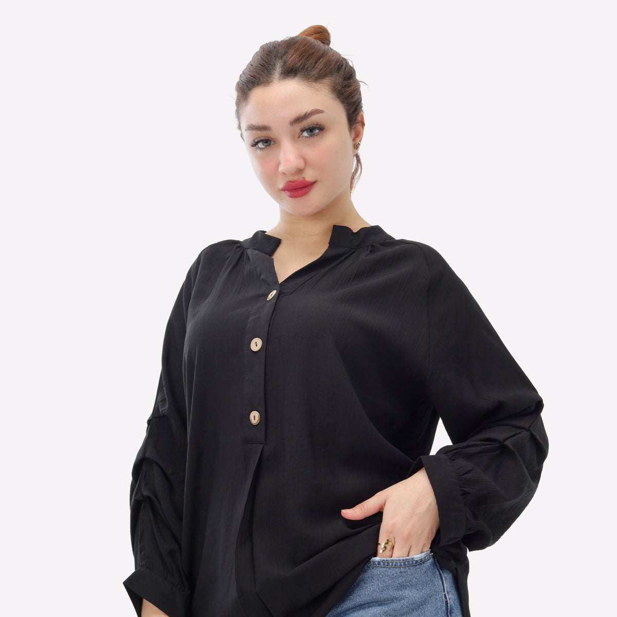 Button-Detail Ruched Sleeve Blouse 2000/248