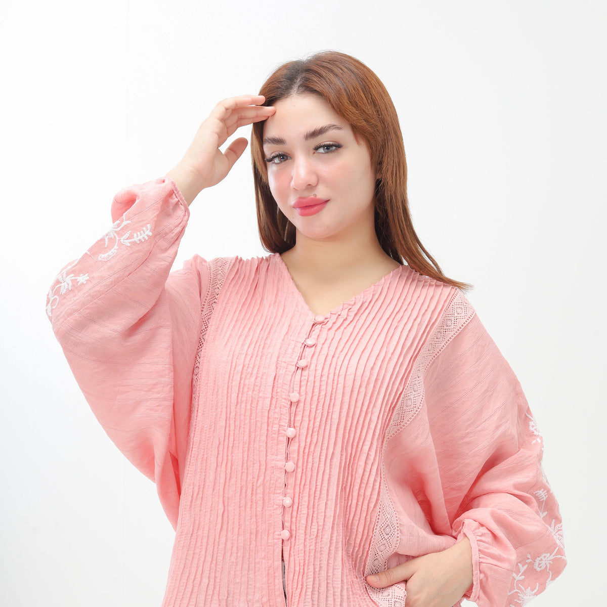 Elegant V-Neck Embroidered Sleeve Blouse 2003/175