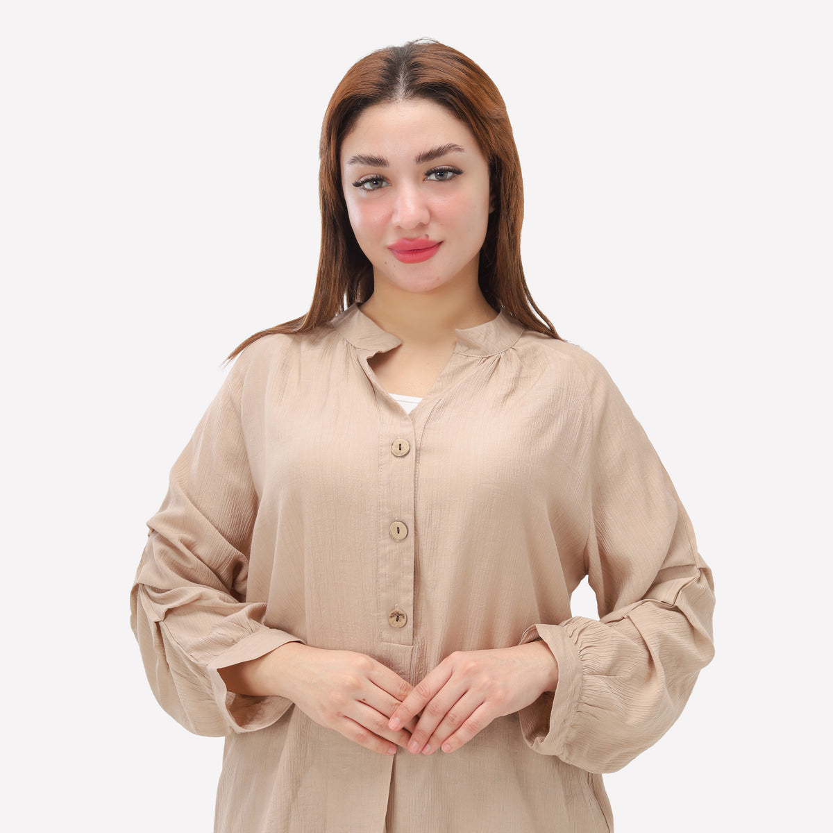 Button-Detail Ruched Sleeve Blouse 2000/248