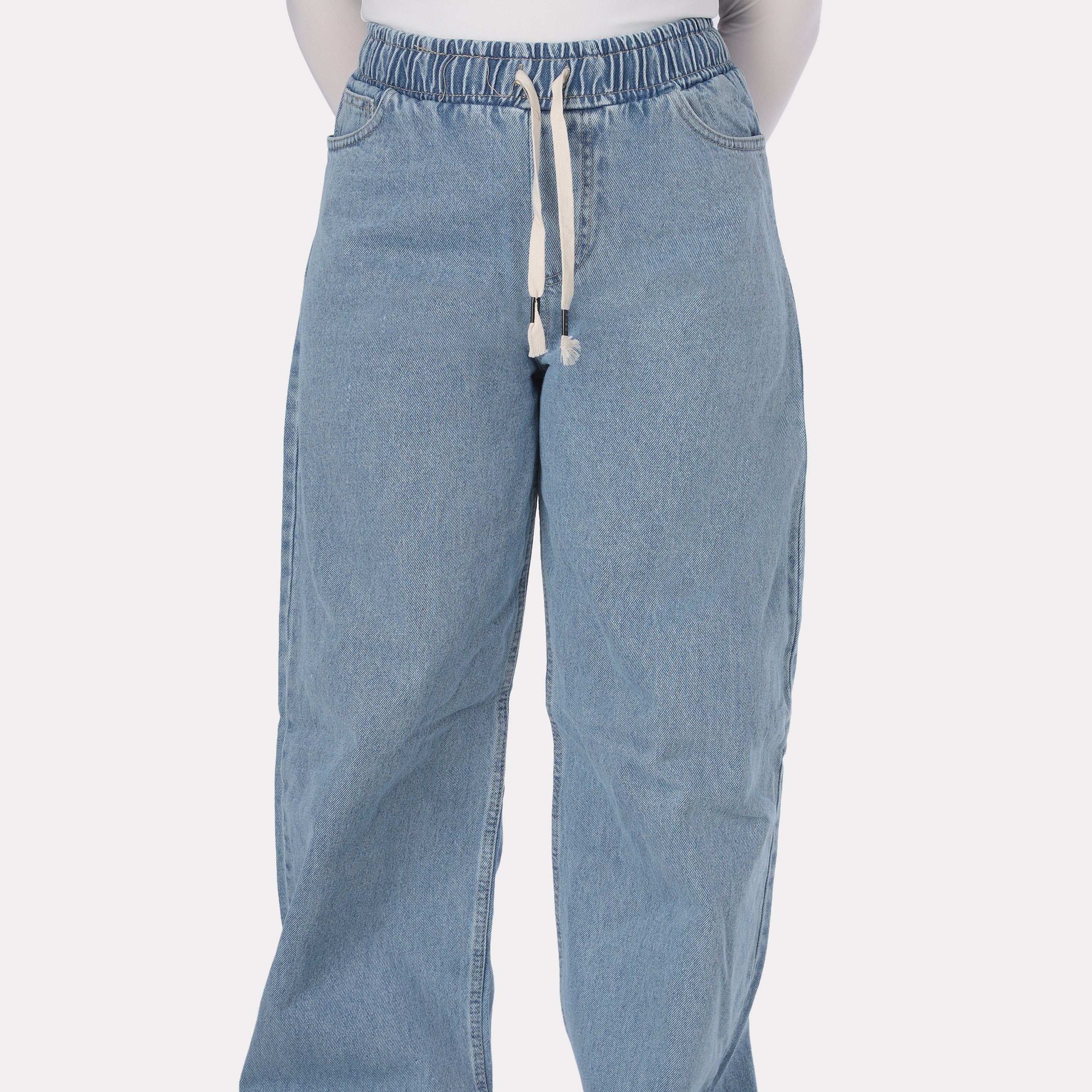 Elastic Waist Wide-Leg Denim Jeans 1022193