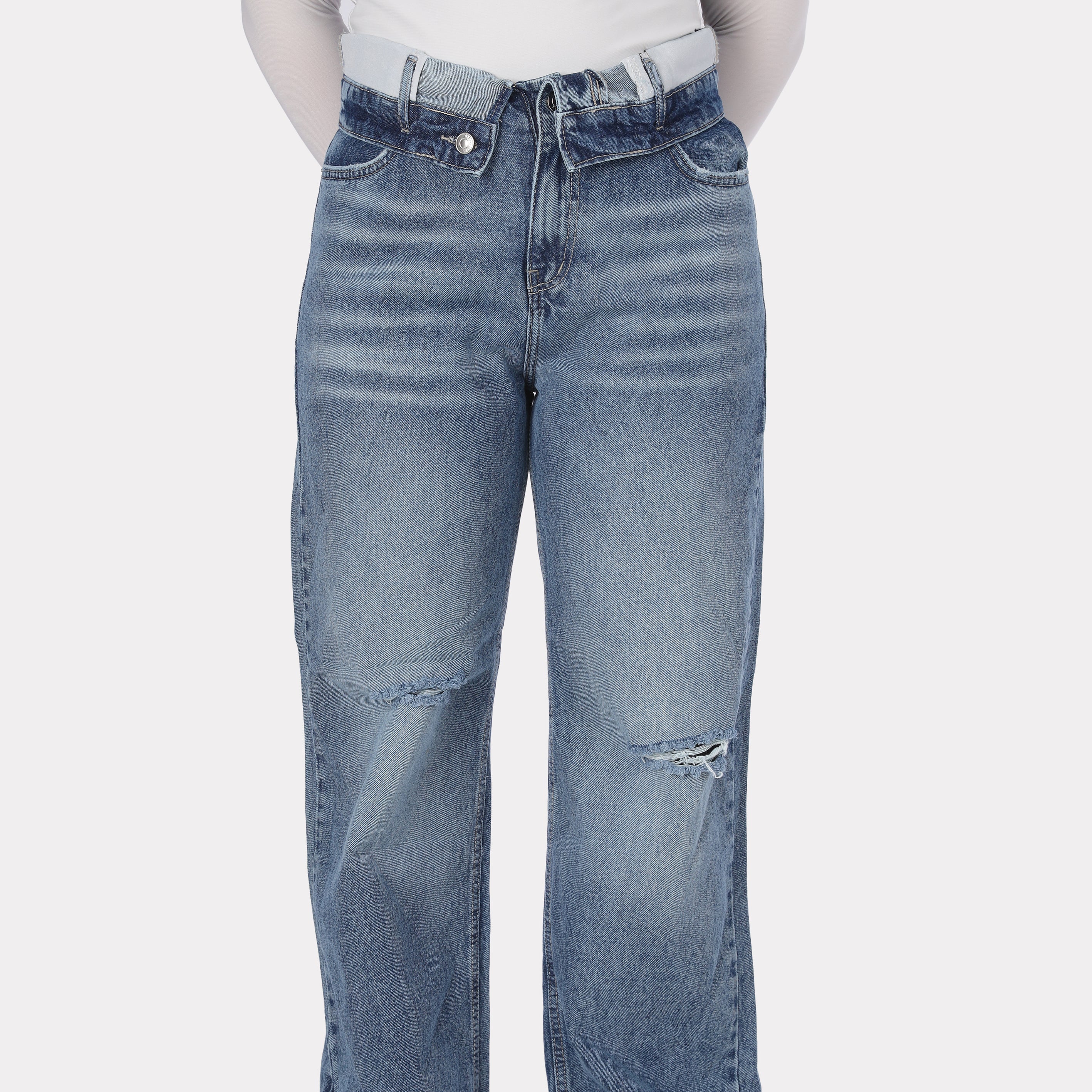 Distressed Straight Leg Jeans 395B703