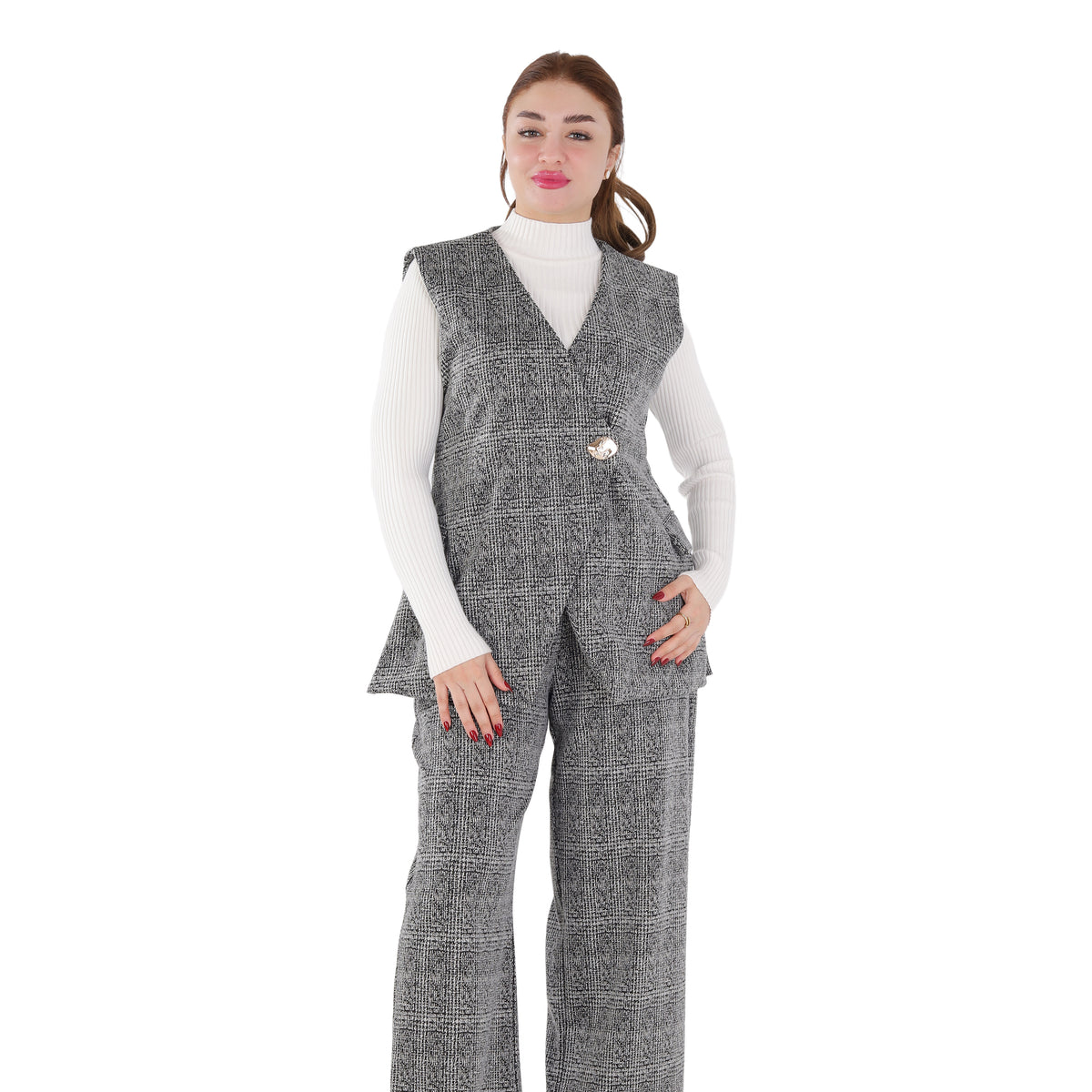 Sleeveless Tweed Wide-Leg Pinafore Suit 2139/028