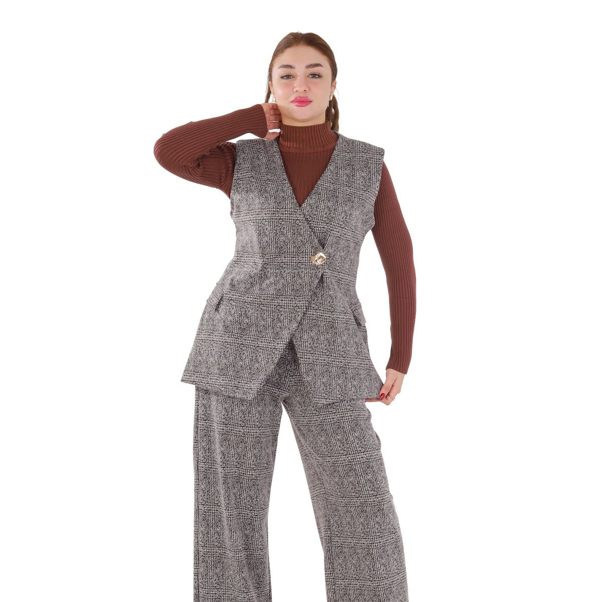 Sleeveless Tweed Wide-Leg Pinafore Suit 2139/028