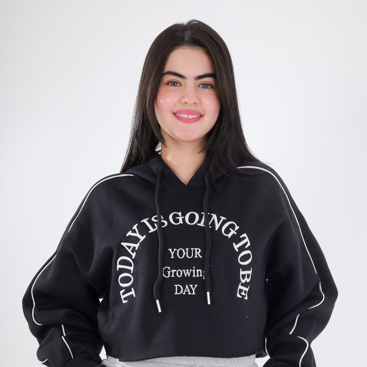 Cropped Hoodie with Front Print 2188W503