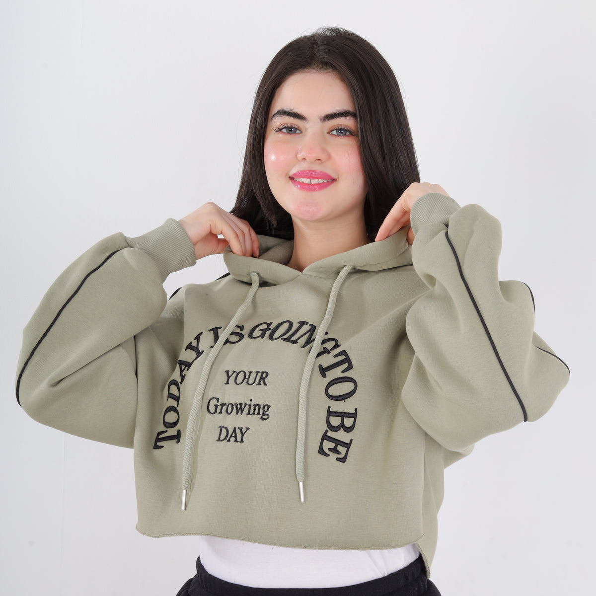 Cropped Hoodie with Front Print 2188W503