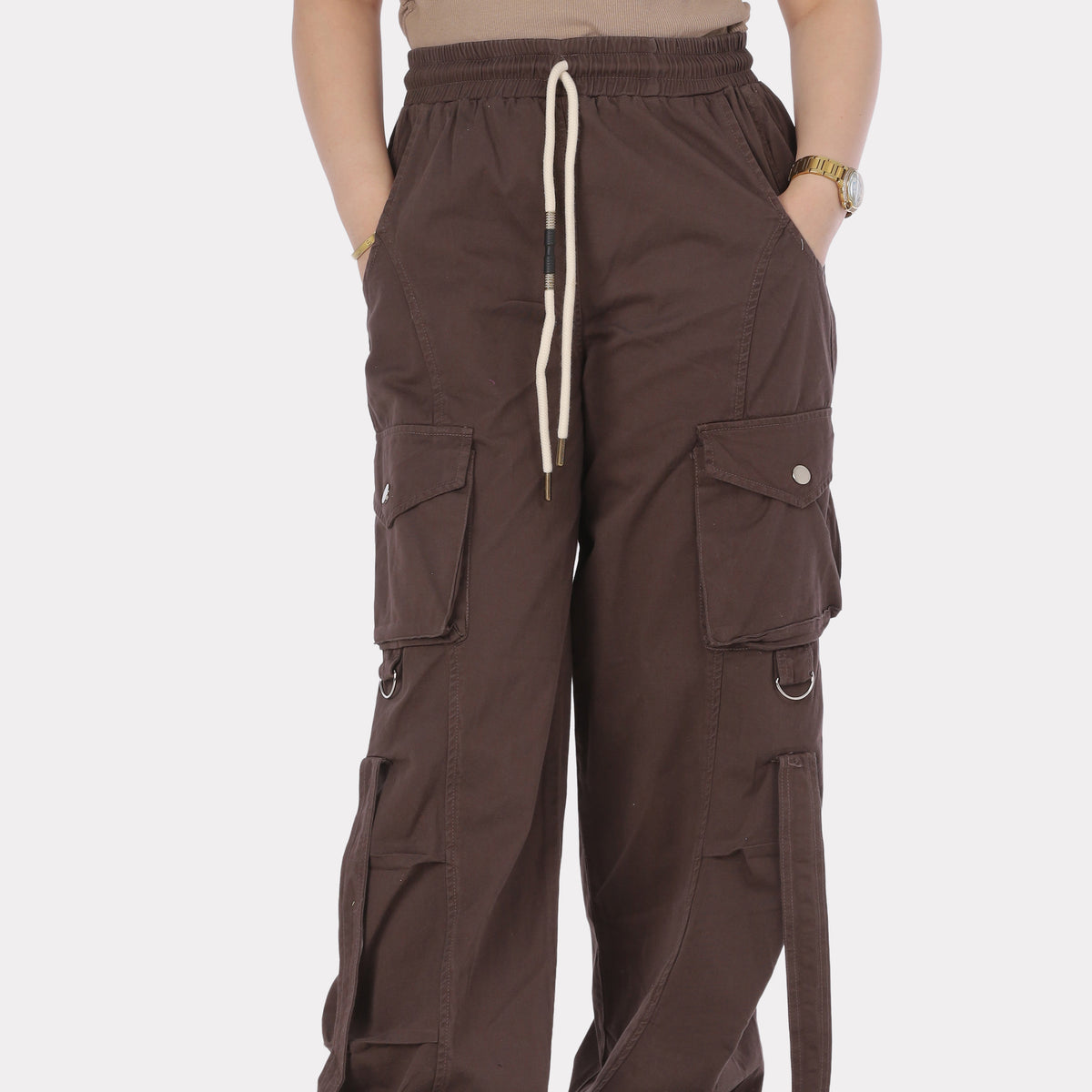 Wide Leg Cargo Pants with Drawstring Waist 2059E211