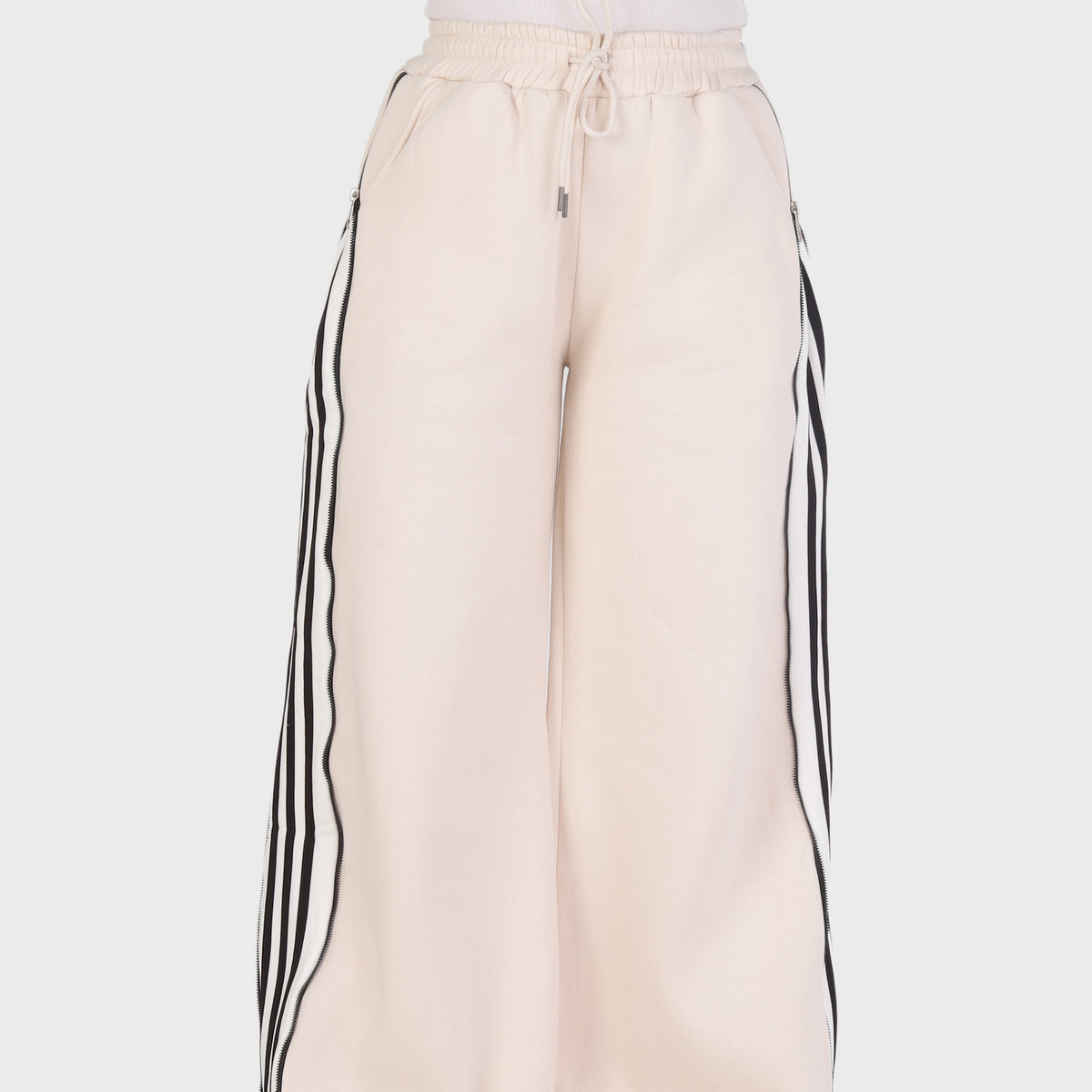 Wide-Leg Track Pants with Side Zip & Striped Panels 2188W210