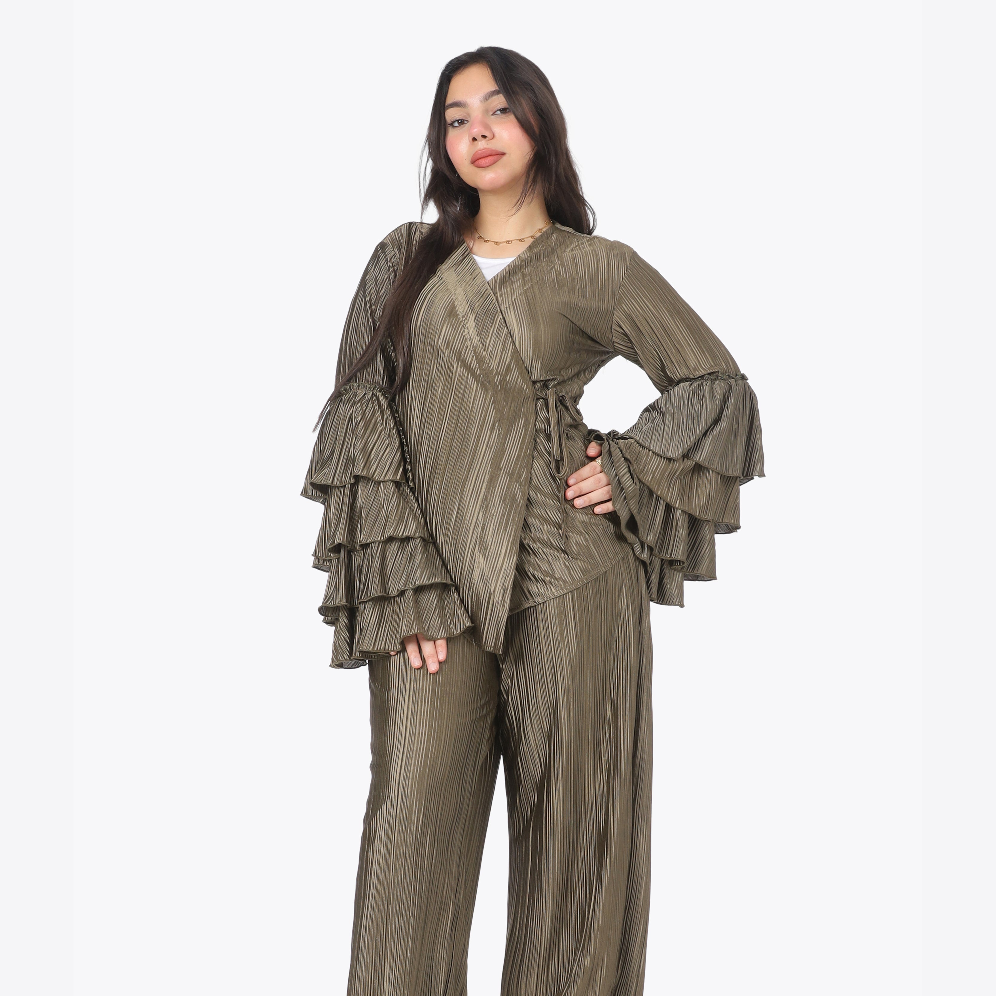 Metallic Wrap Blouse & Wide-Leg Pants Ensemble 2002/068/3
