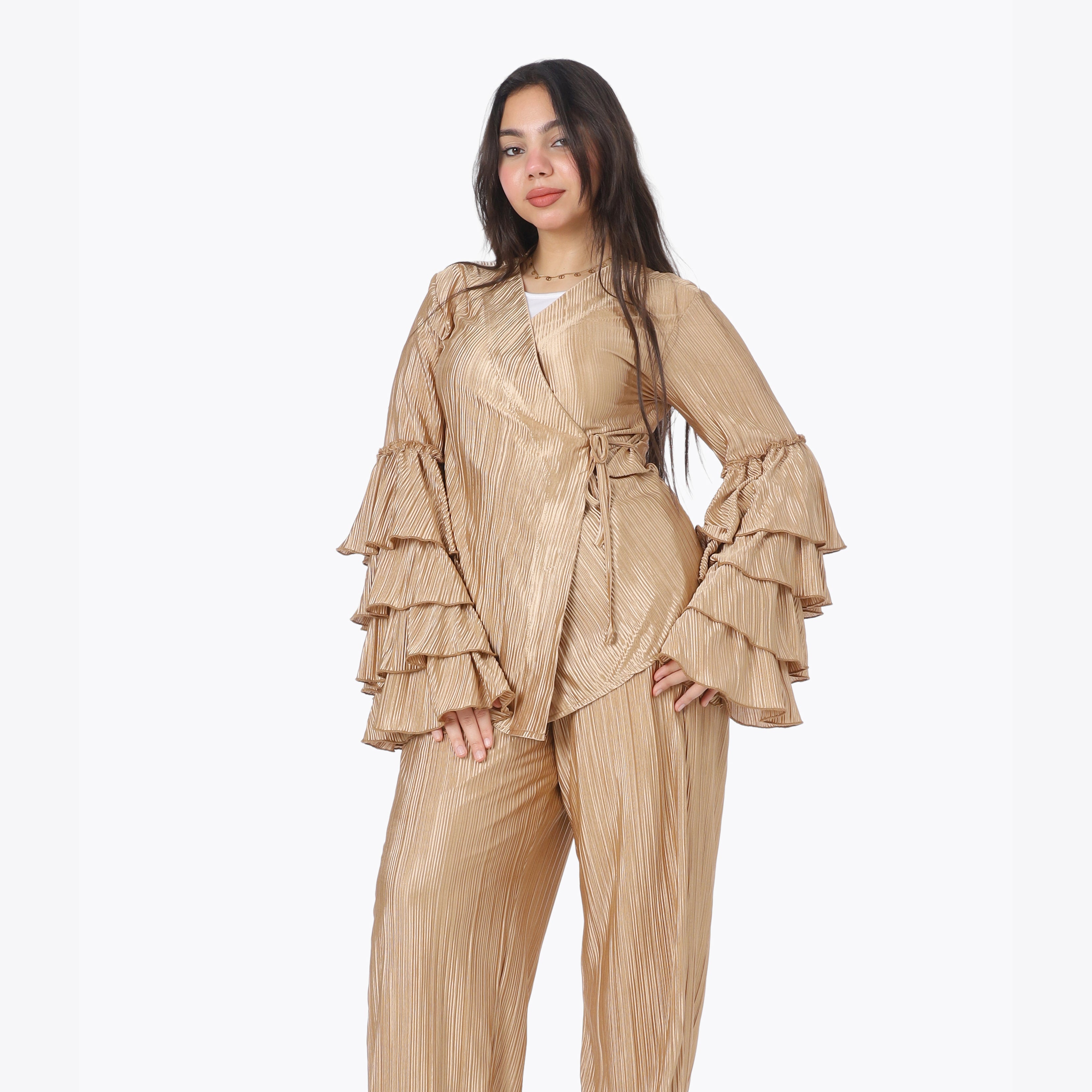 Metallic Wrap Blouse & Wide-Leg Pants Ensemble 2002/068/3