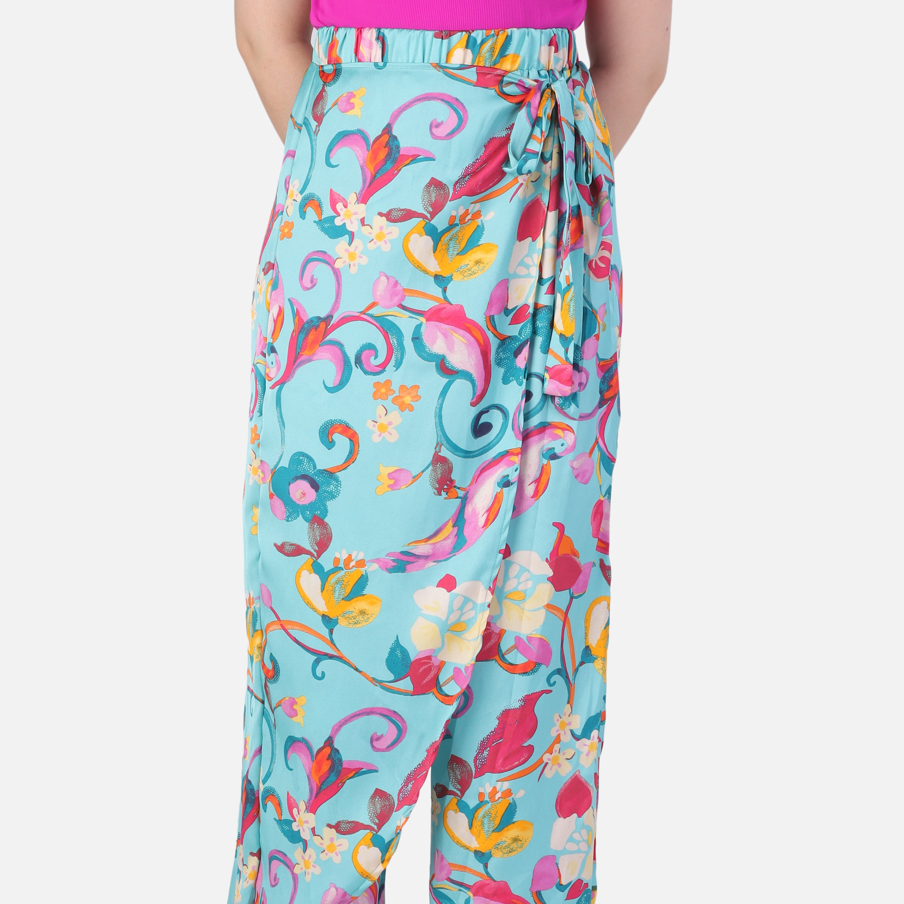 Floral Print Wide-Leg Wrap-Tie Palazzo Pants 2002/272