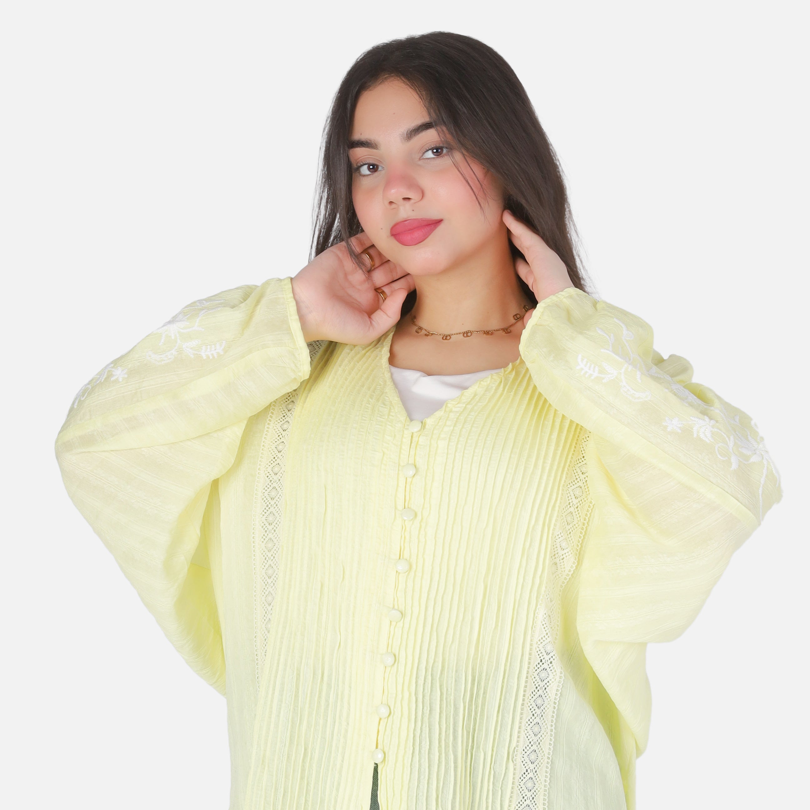 Elegant V-Neck Embroidered Sleeve Blouse 2003/175