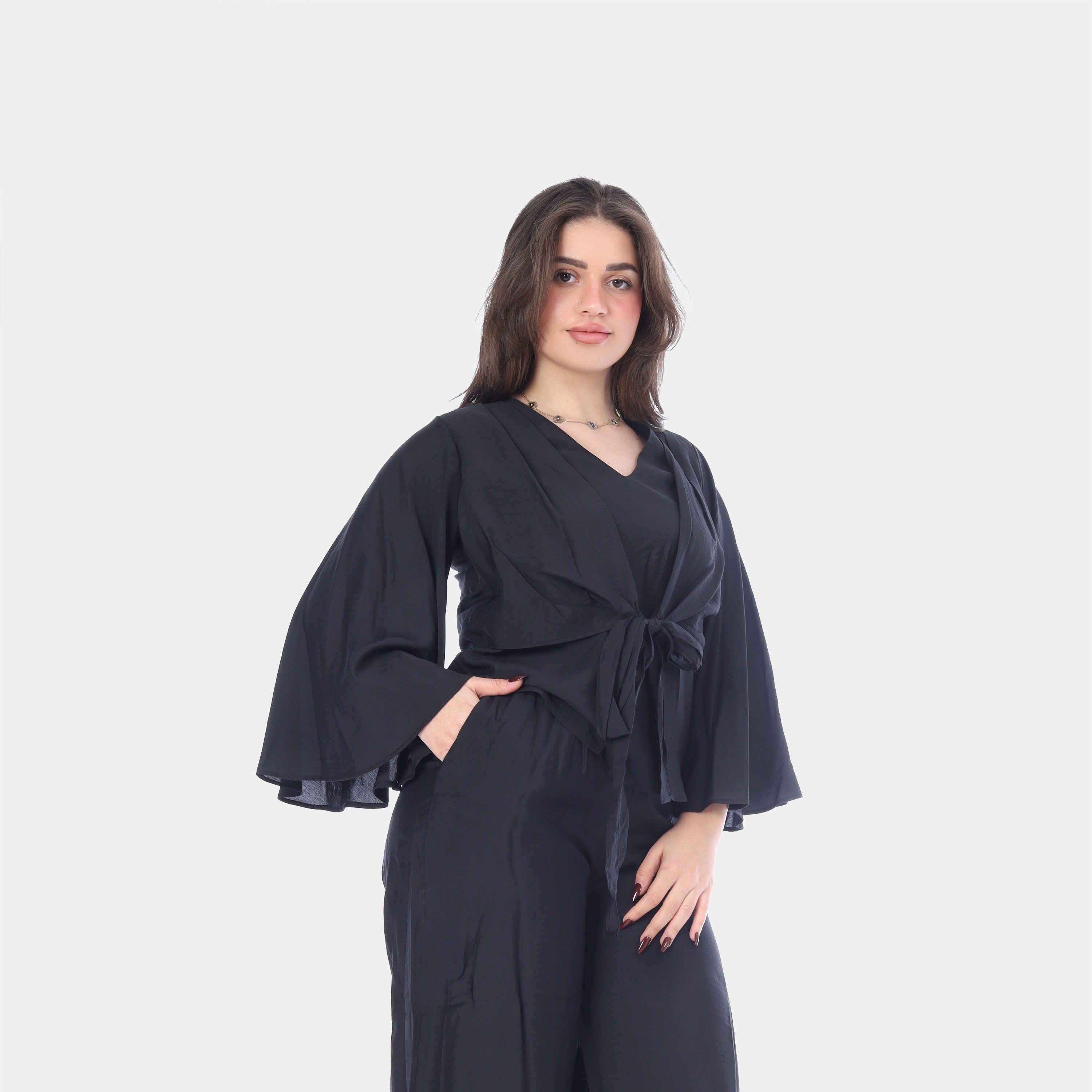 Elegant Wrap Blouse & Wide-Leg Pants Set s1502217/3
