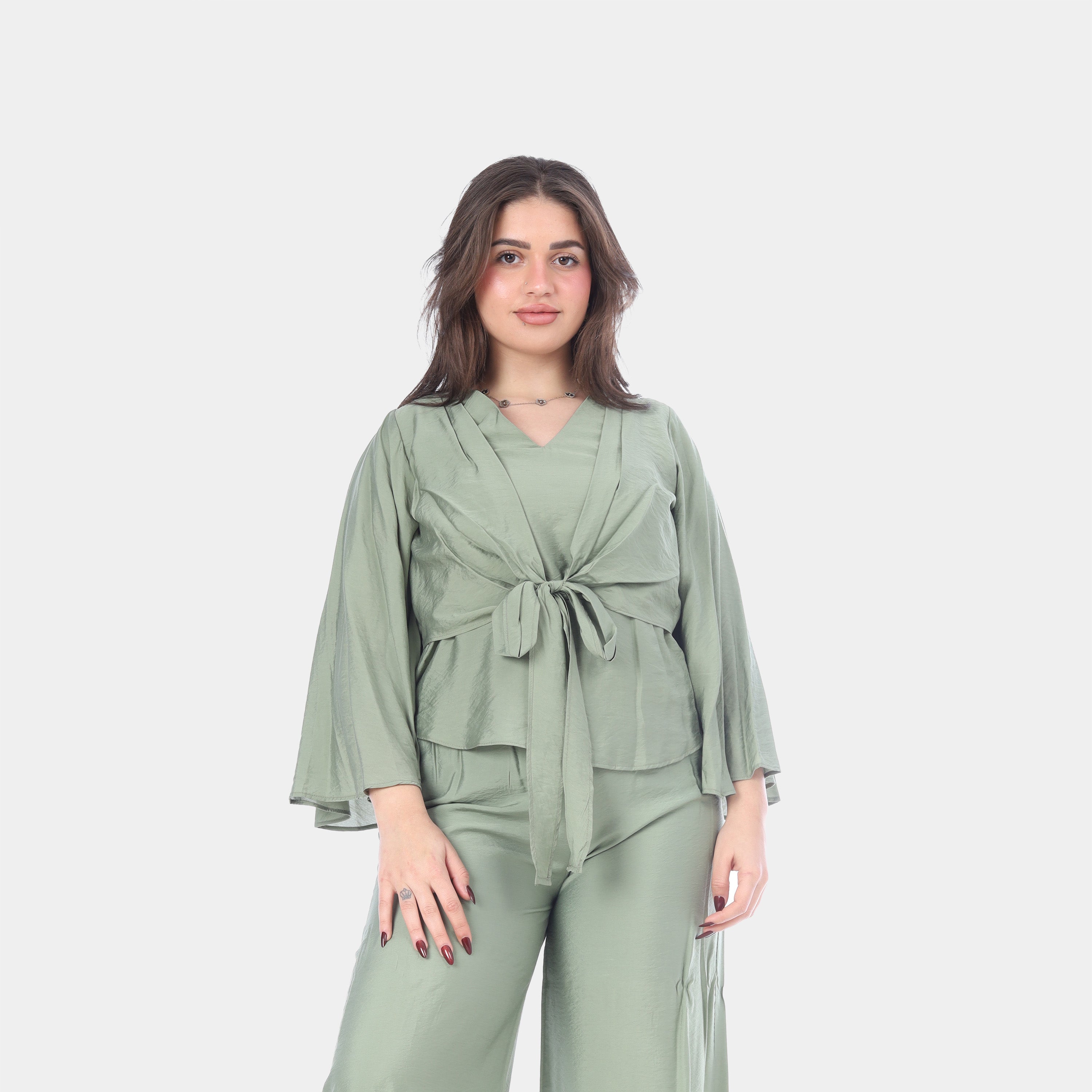 Elegant Wrap Blouse & Wide-Leg Pants Set s1502217/3