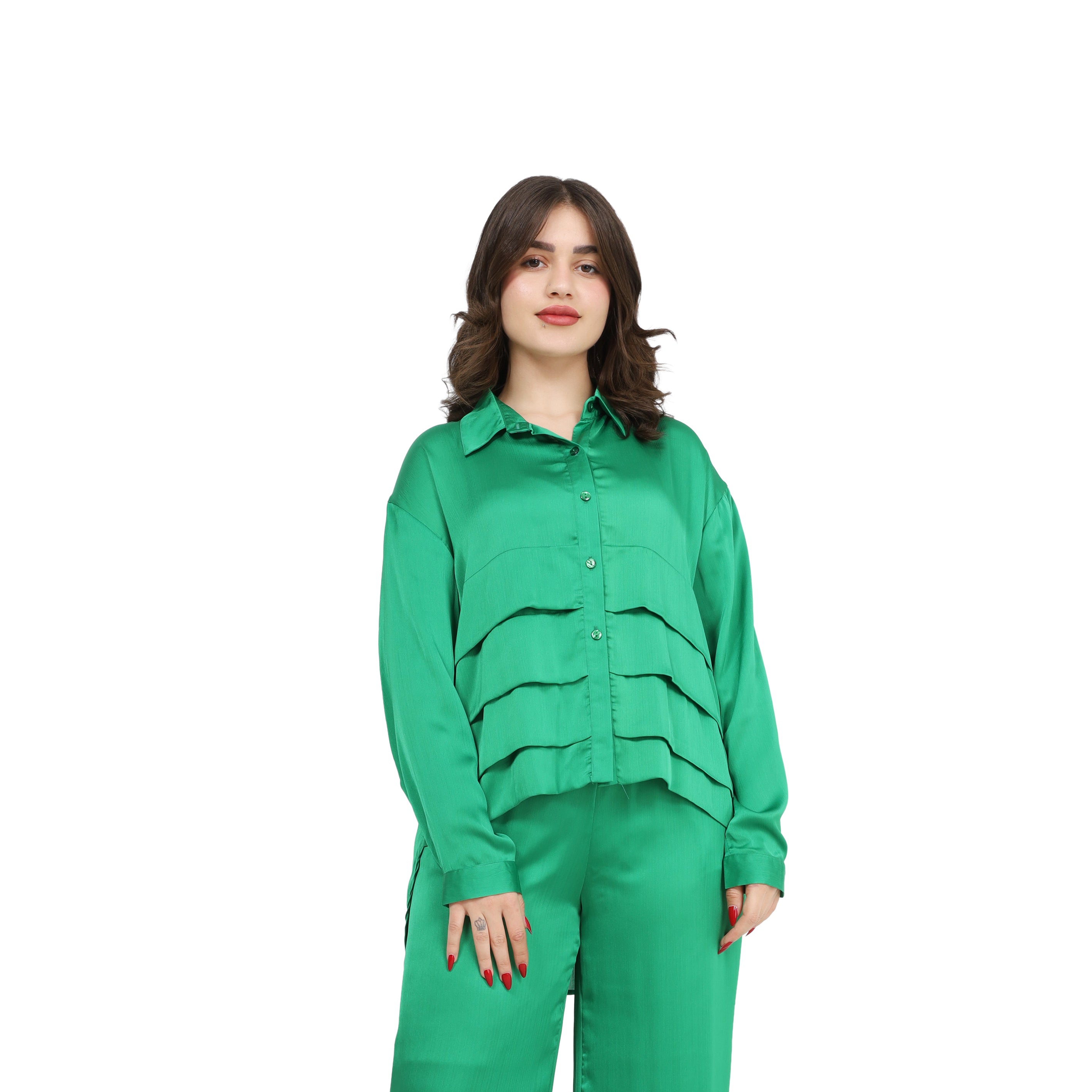 Ruffled Shirt & Wide-Leg Pants Co-Ord s1508686