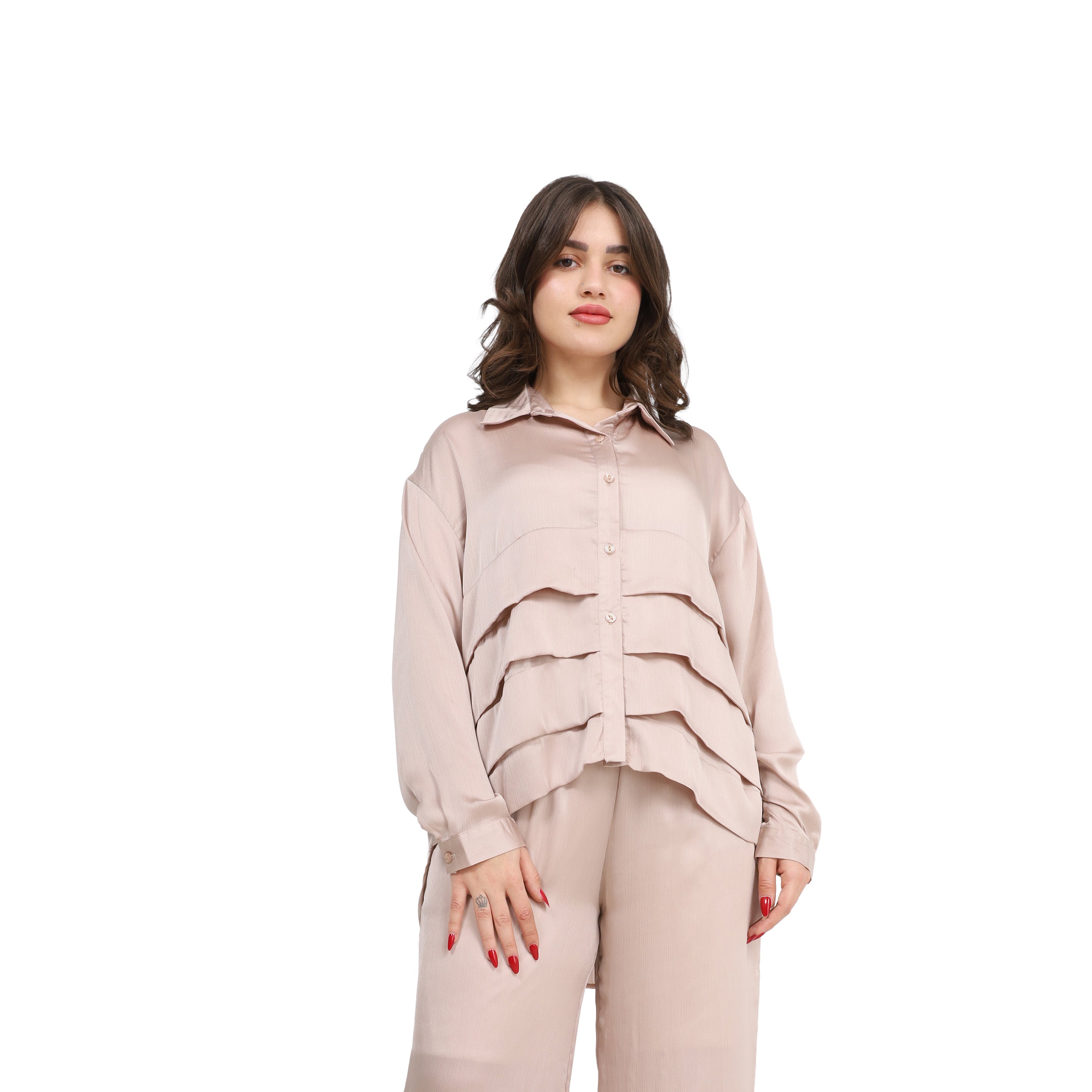 Ruffled Shirt & Wide-Leg Pants Co-Ord s1508686