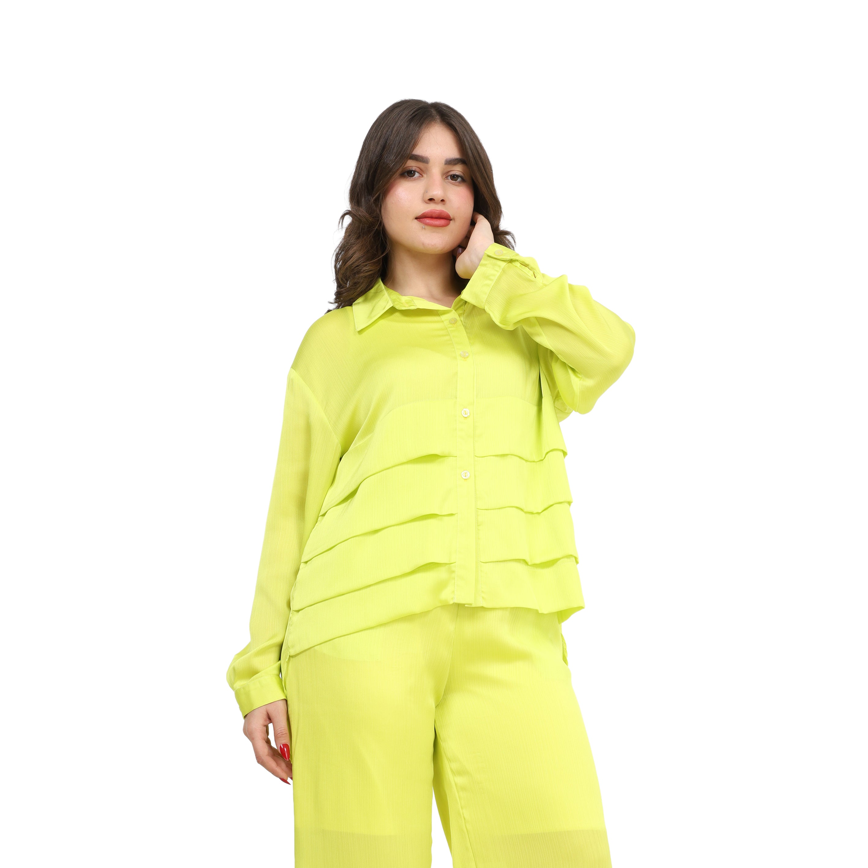 Ruffled Shirt & Wide-Leg Pants Co-Ord s1508686