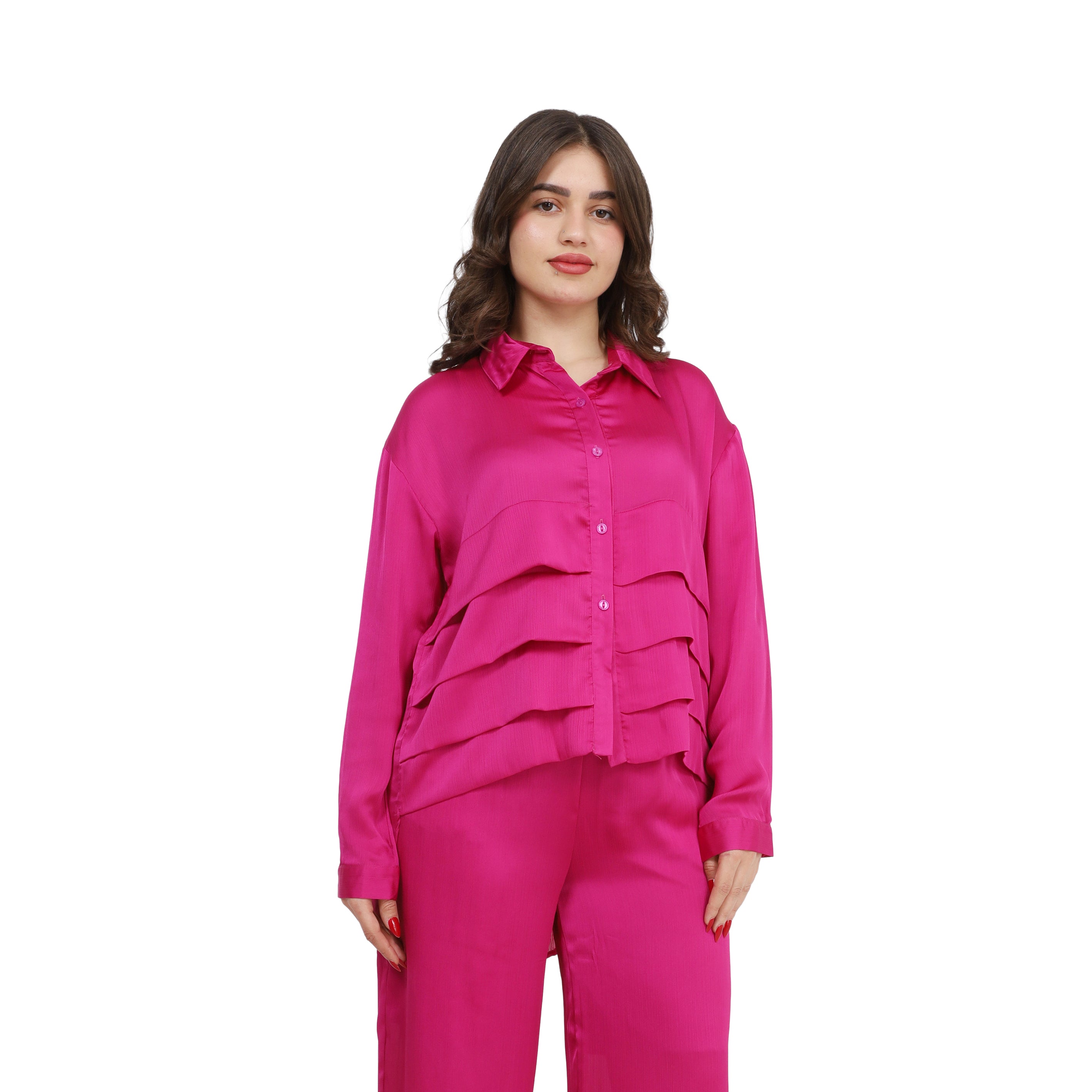 Ruffled Shirt & Wide-Leg Pants Co-Ord s1508686