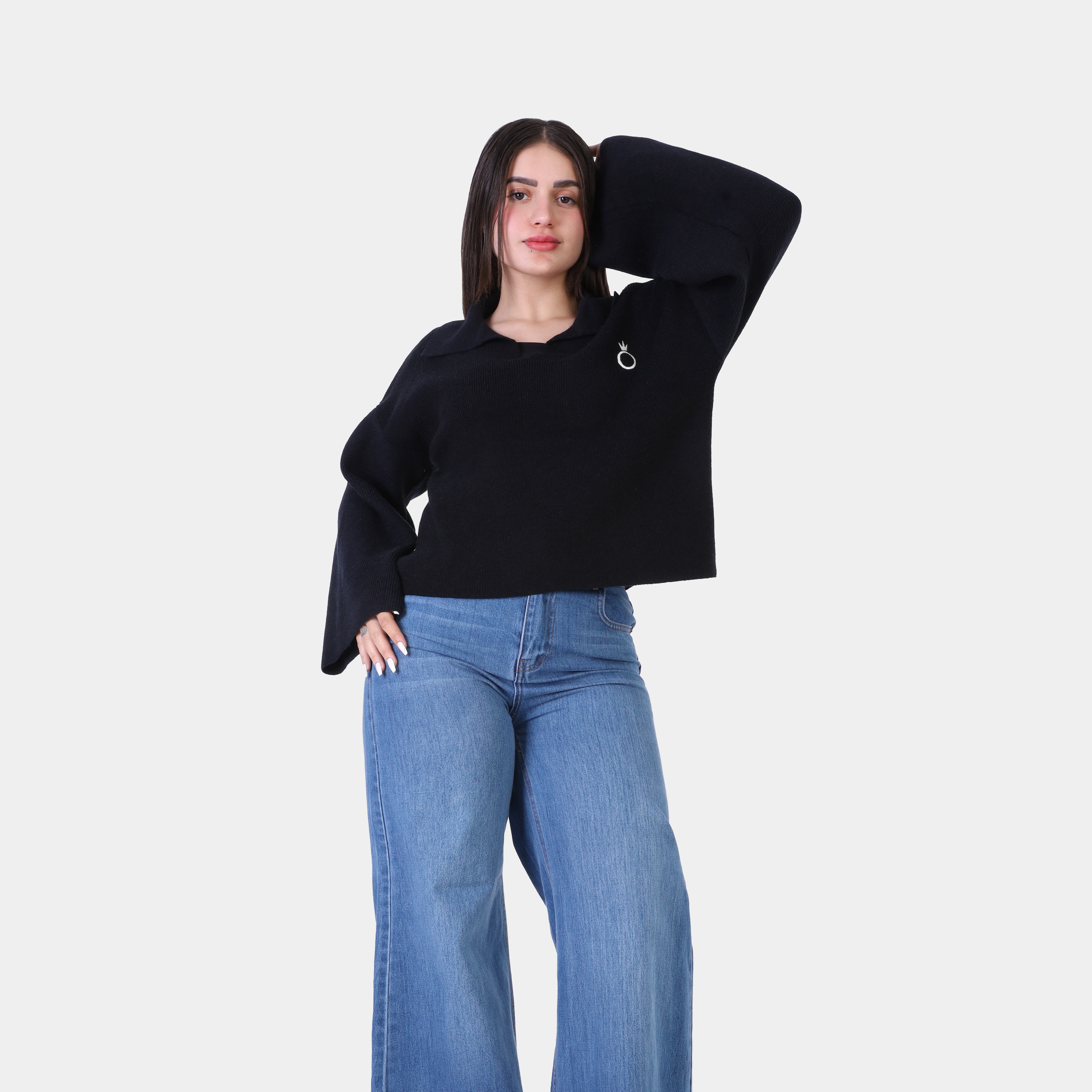 كنزة قصيرة محبوكة بياقة على شكل حرف V w16252687/1