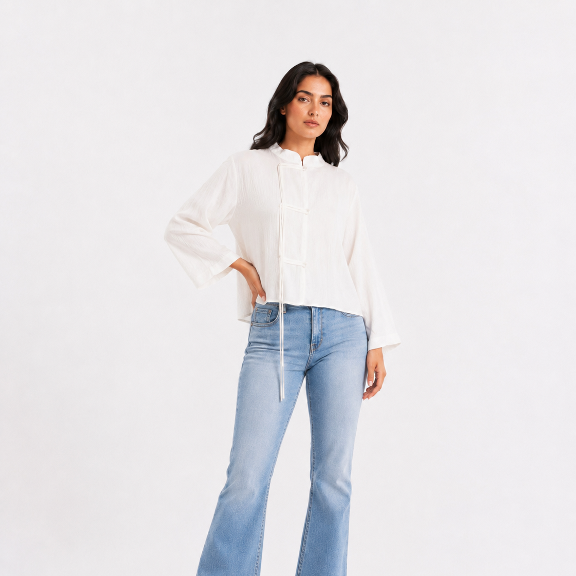 Chinese-Inspired Cropped Button Blouse 2013/220